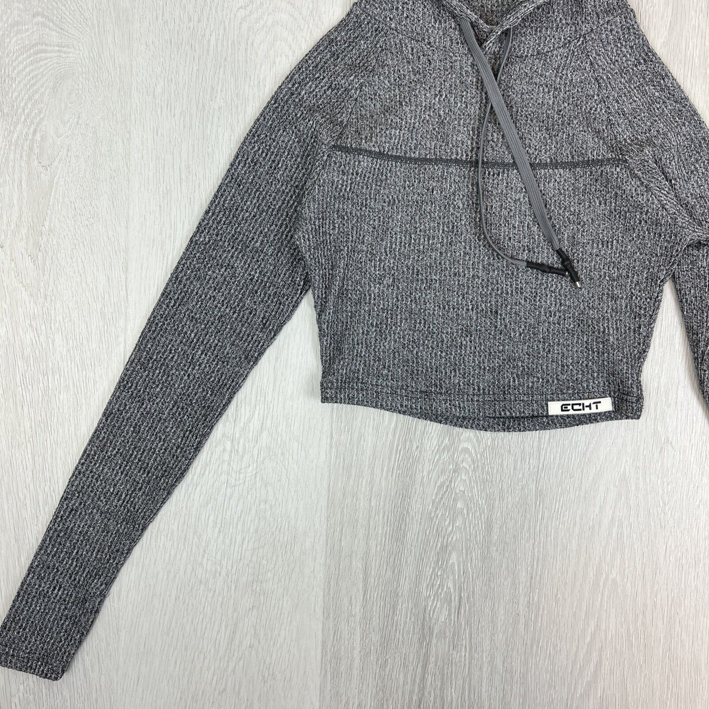 Echt Womens Cropped Ribbed Texture Pullover Hoodie Size Small
