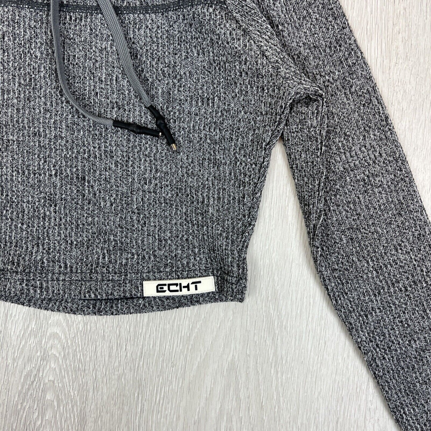 Echt Womens Cropped Ribbed Texture Pullover Hoodie Size Small