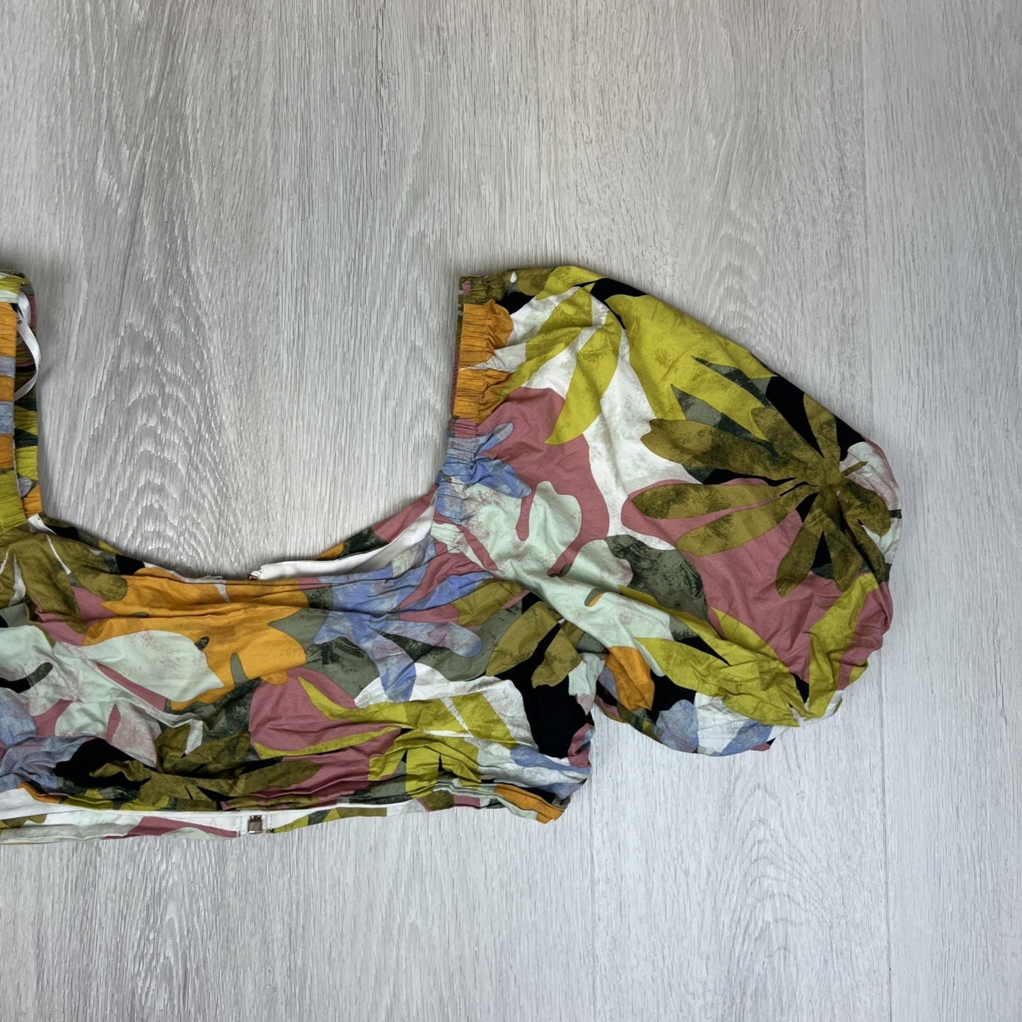 Sheike Womens Floral Pattern Cotton Puff Sleeve Cropped Blouse Top Size 16