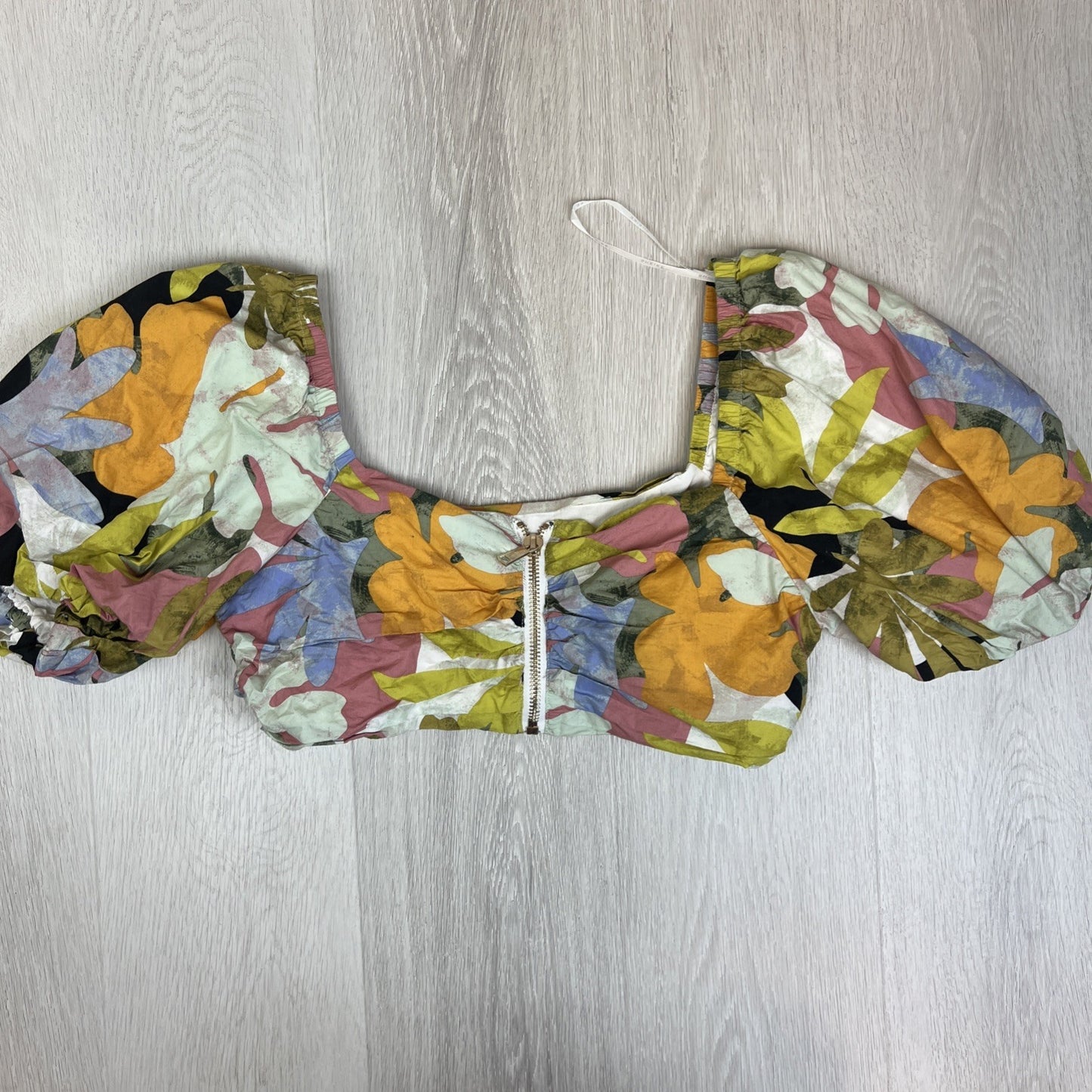 Sheike Womens Floral Pattern Cotton Puff Sleeve Cropped Blouse Top Size 16