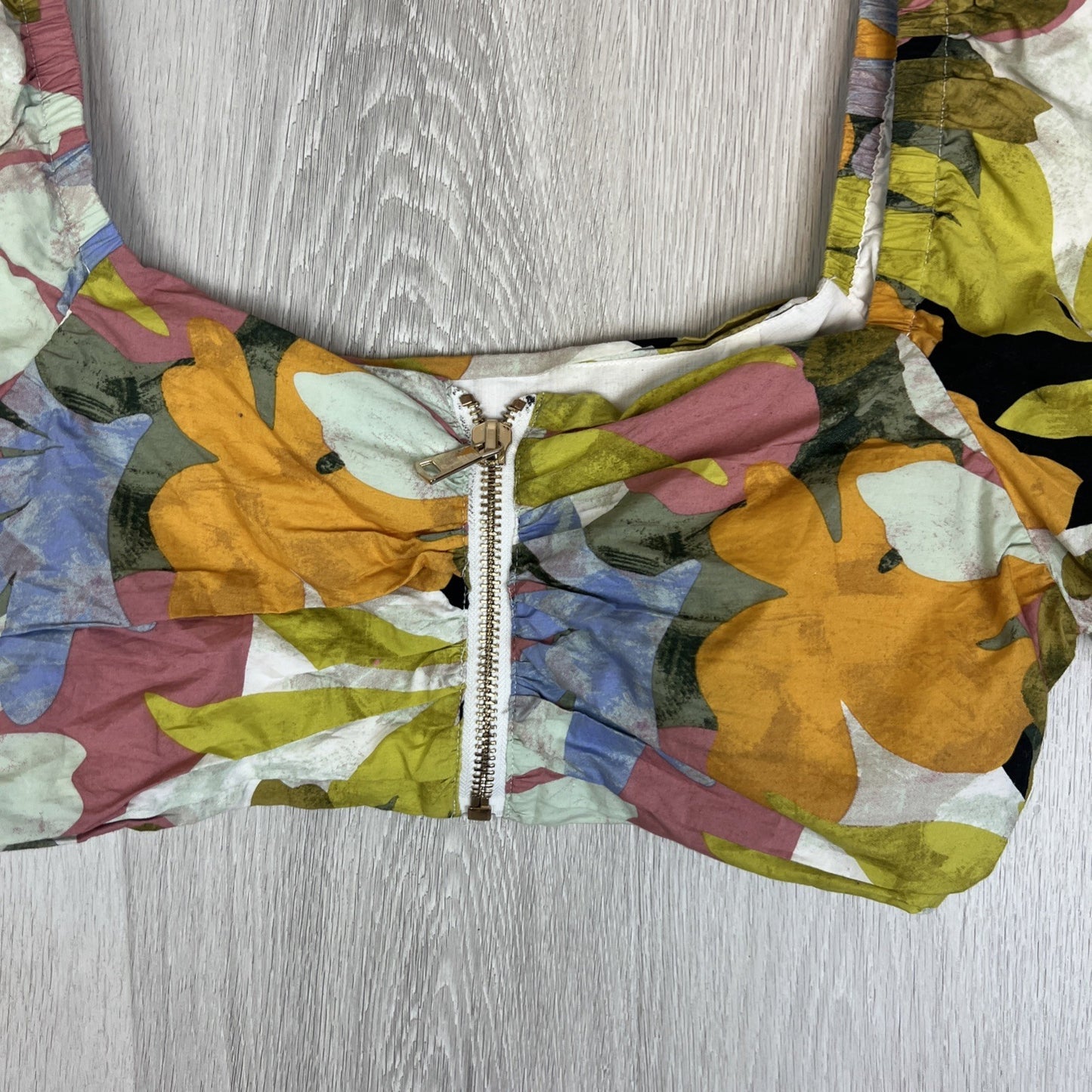 Sheike Womens Floral Pattern Cotton Puff Sleeve Cropped Blouse Top Size 16