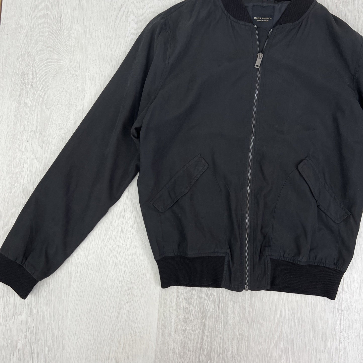 Staple Superior Mens Black Full Zip Bomber Jacket Size Small