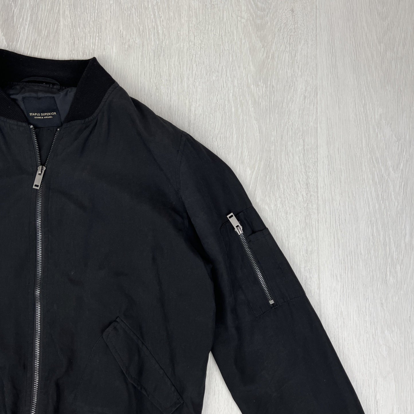 Staple Superior Mens Black Full Zip Bomber Jacket Size Small