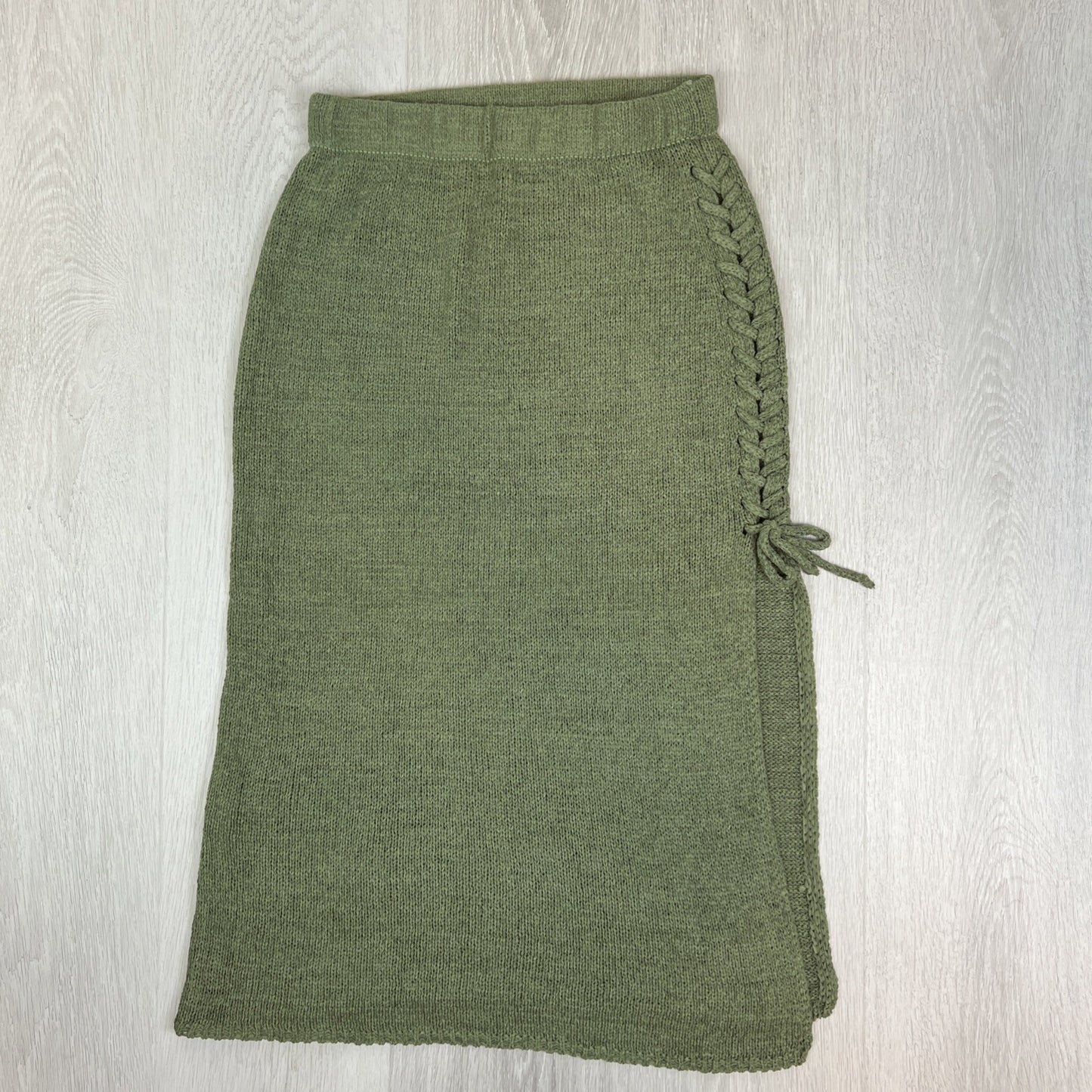 Indikah Womens Green Knitted Side Slit Boho Skirt Size M / 10 AU