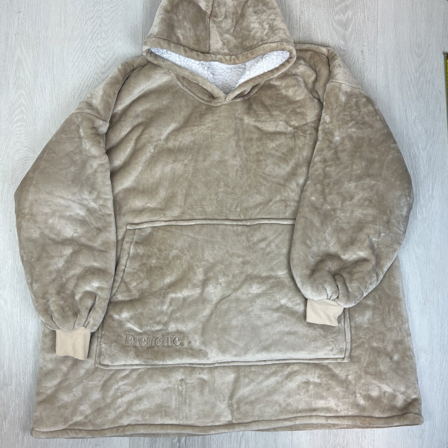 Frenchie Beige Oversized Loungewear Hoodie Hooded Blanket One Size