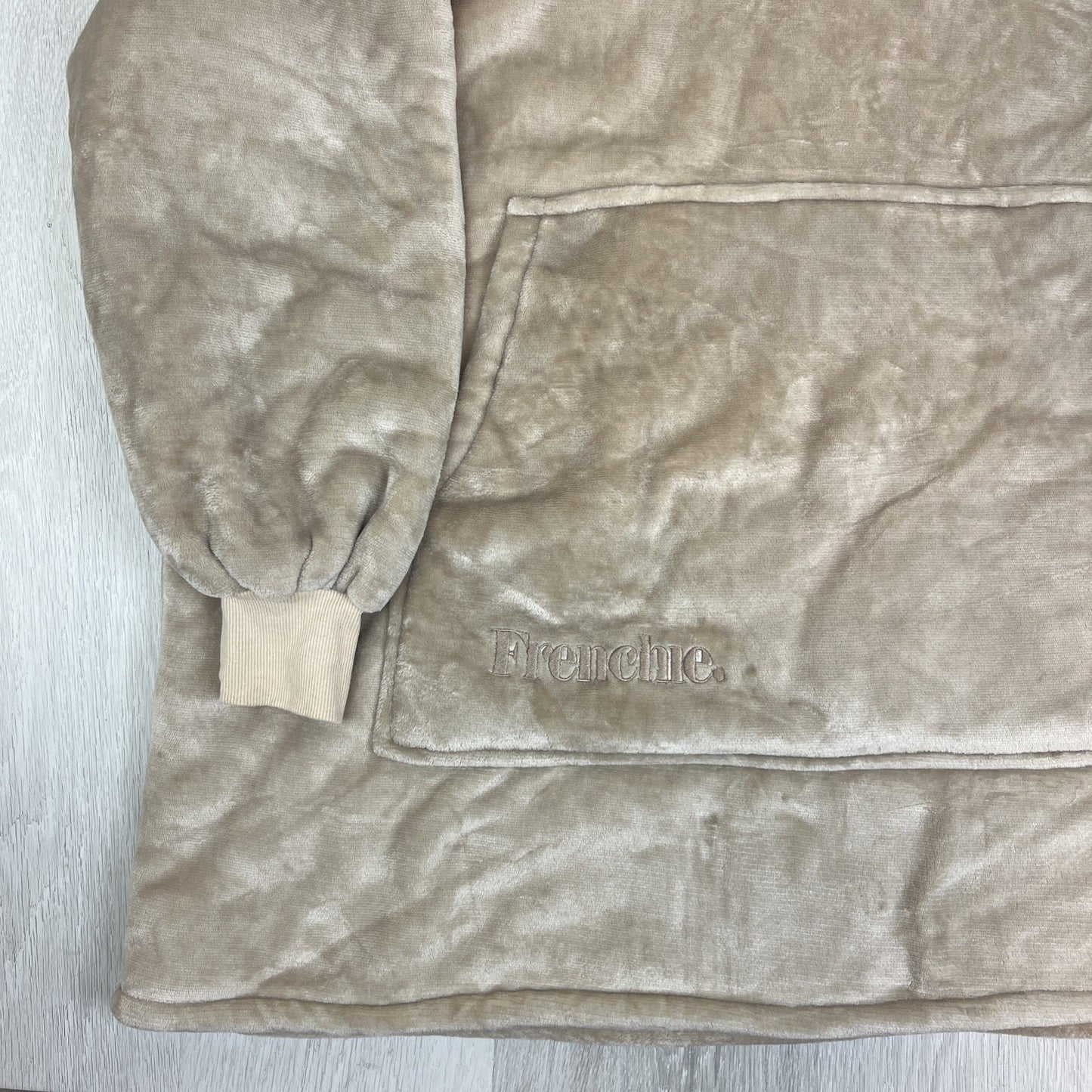 Frenchie Beige Oversized Loungewear Hoodie Hooded Blanket One Size