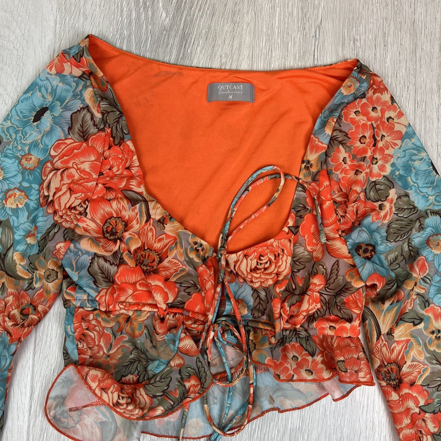 Outcast Womens Cropped Front Tie Flared Sleeves Boho Top Size M
