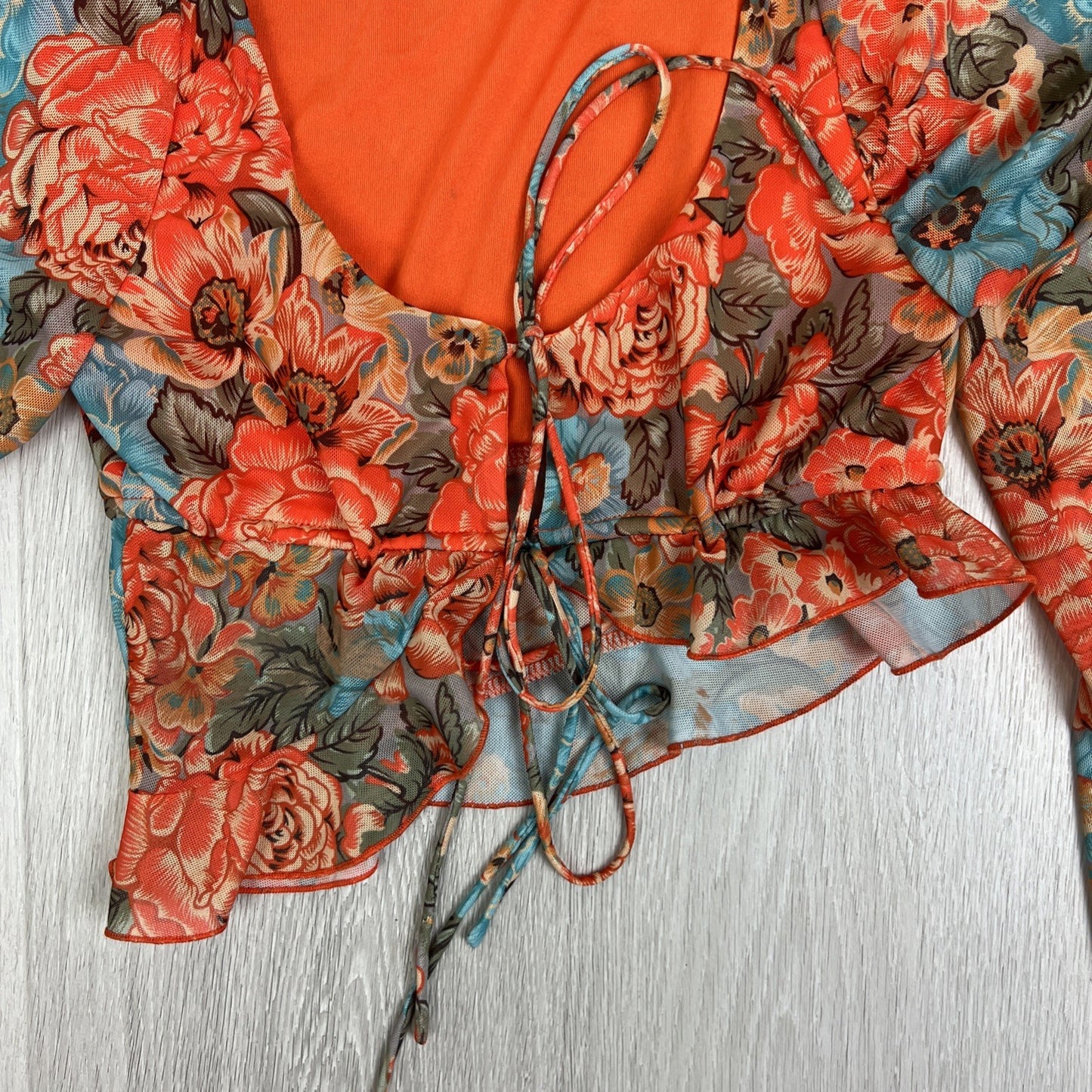 Outcast Womens Cropped Front Tie Flared Sleeves Boho Top Size M