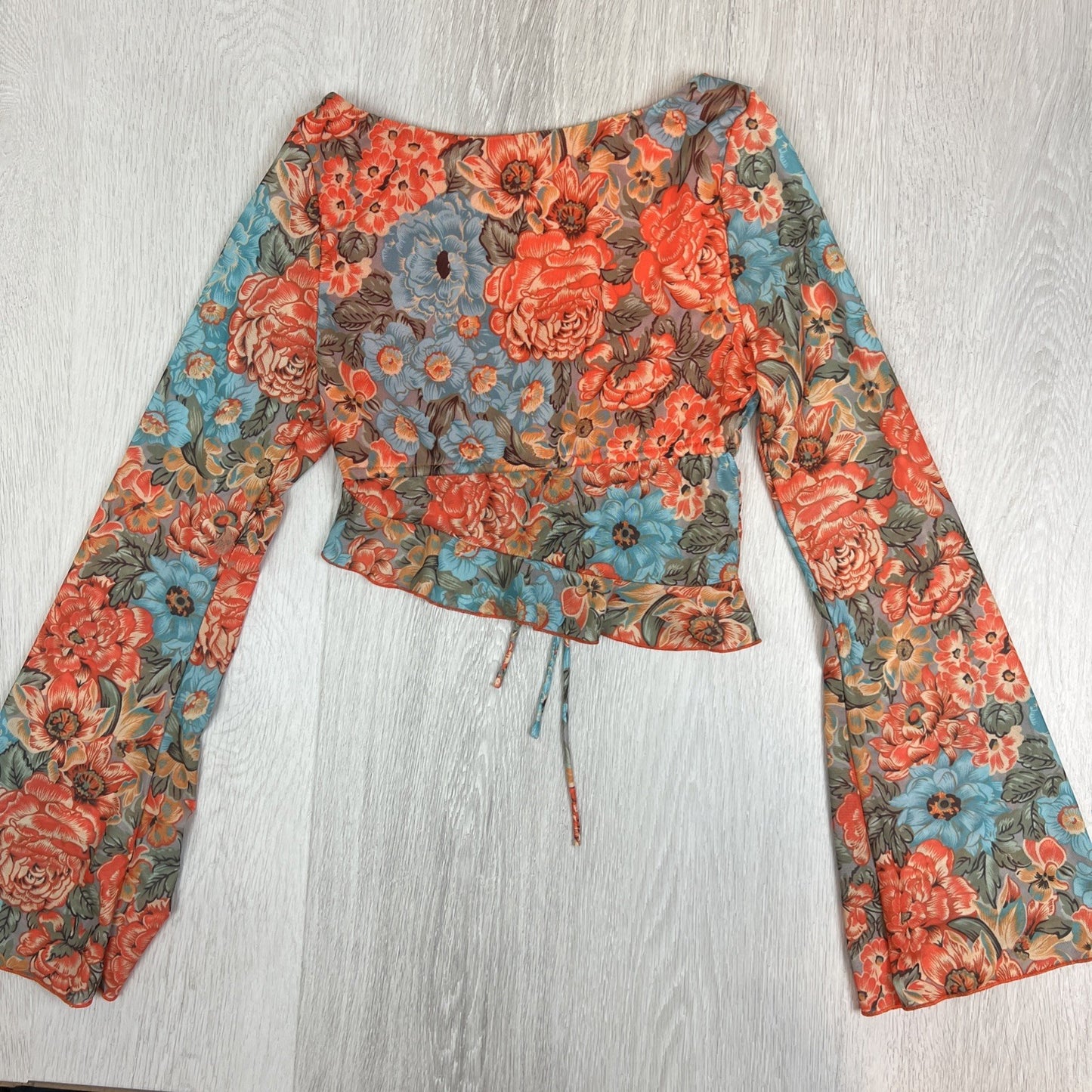 Outcast Womens Cropped Front Tie Flared Sleeves Boho Top Size M