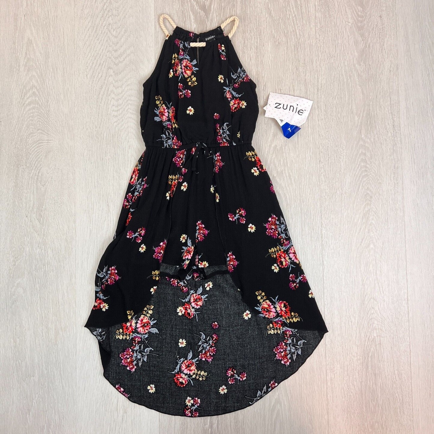 Zunie Girls Black Floral Dress Playsuit Size 7 Years (New)