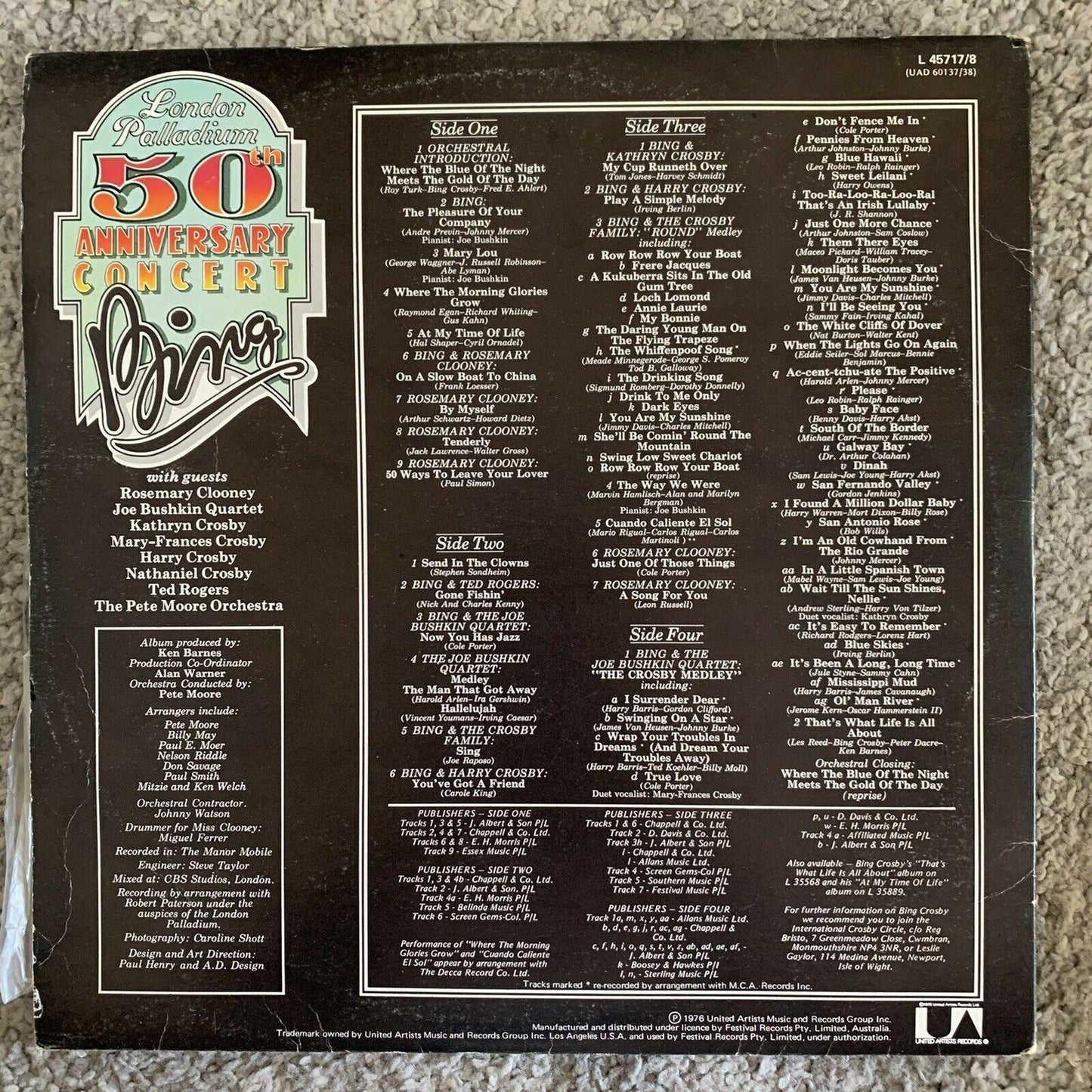 Bing Crosby Live: London Palladium 50th Anniversary concert Vinyl Record (1976)