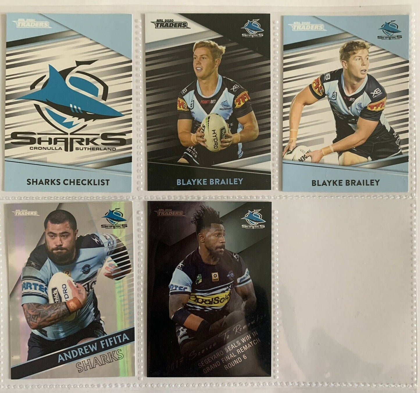 NRL Traders Cards 2020 - Cronulla Sharks - Brailey, Fifita, Segeyaro