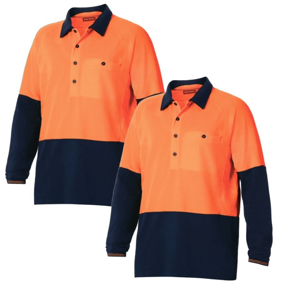 Hard Yakka Koolgear Hi-Visibility Two Tone Long Sleeve Polo Shirt - Size L (x2)