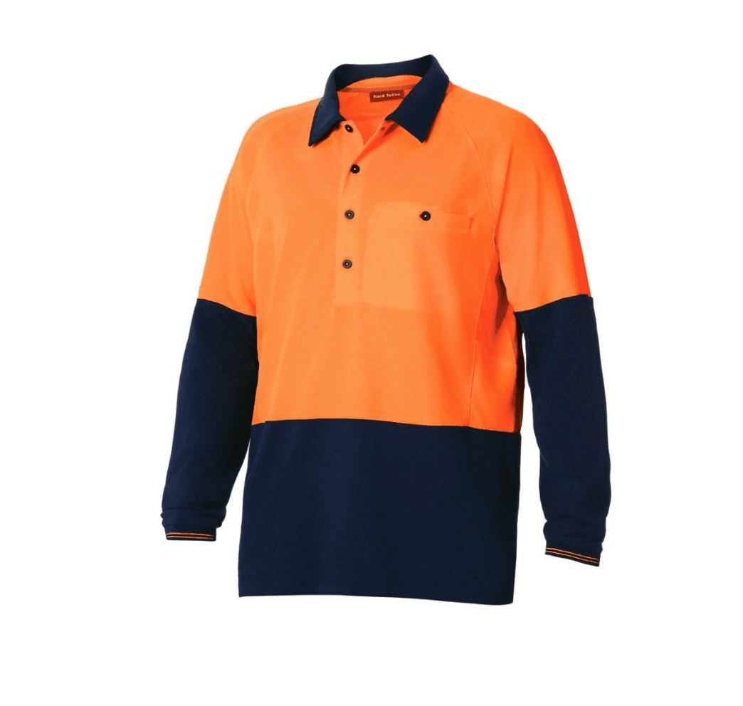 Hard Yakka Koolgear Hi-Visibility Two Tone Long Sleeve Polo Shirt - Size Large