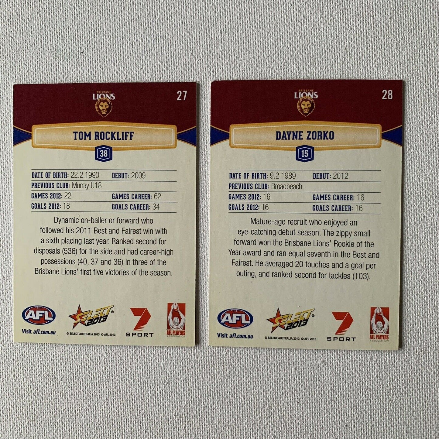 Select 2013 AFL Aussie Rules Collector Sports Cards Brisbane Lions