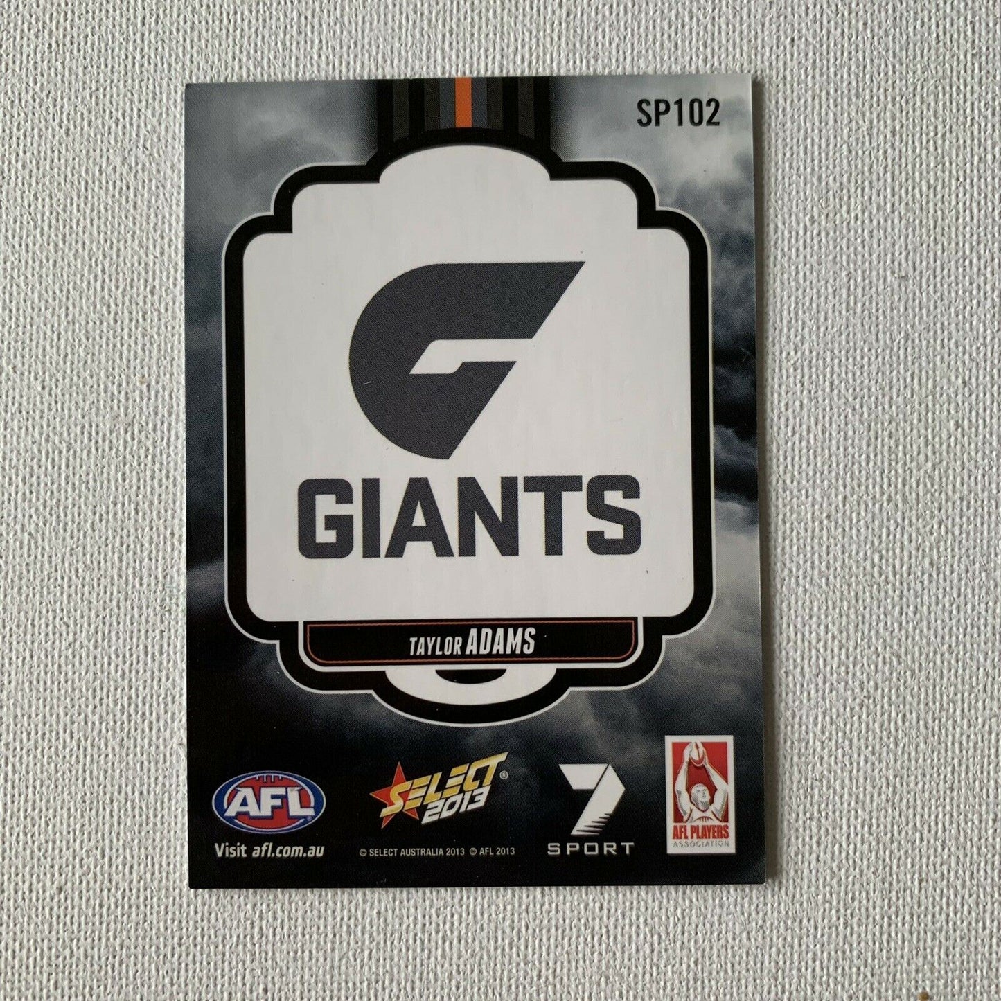 Select 2013 AFL Player Cards - Taylor Adams Greater Western Sydney Giants