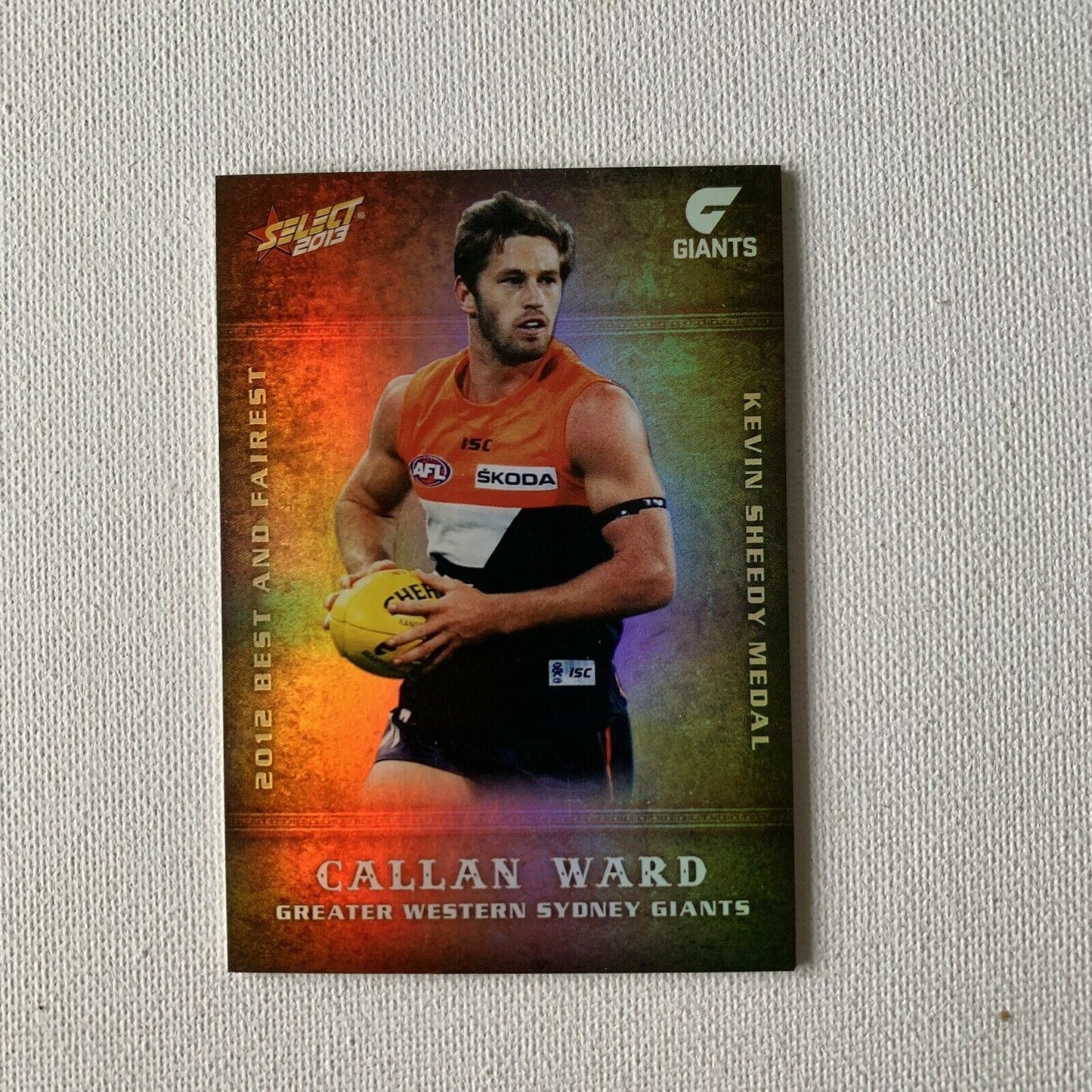 Select 2013 AFL Player Cards - Callan Ward GWS Giants (2012 Best & Fairest)