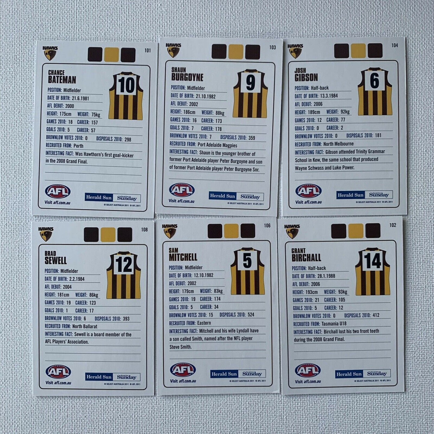 AFL 2011 3D Collector Cards Aussie Rules Cards - Hawthorn Hawks Cards
