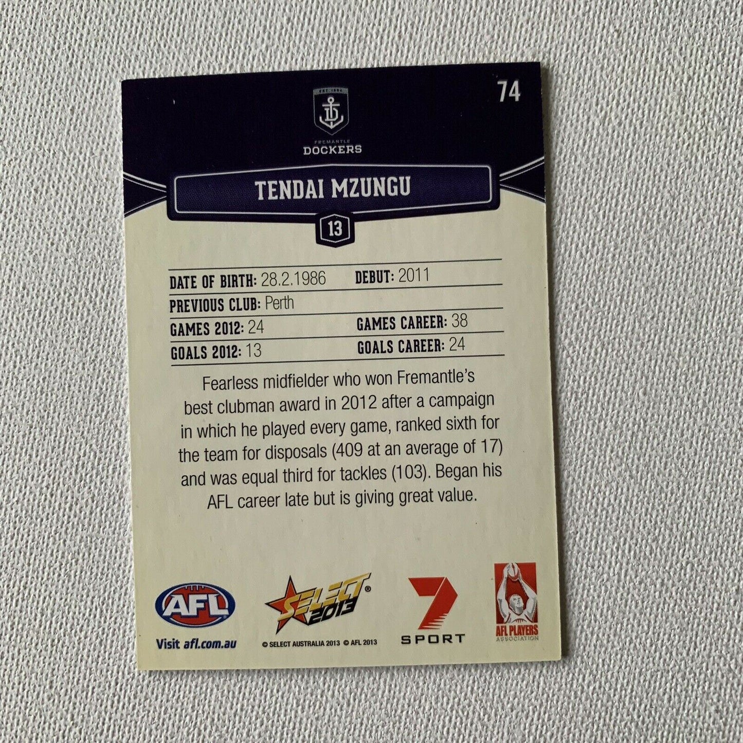 Select 2013 AFL Aussie Rules Collector Sports Cards Fremantle Football Club