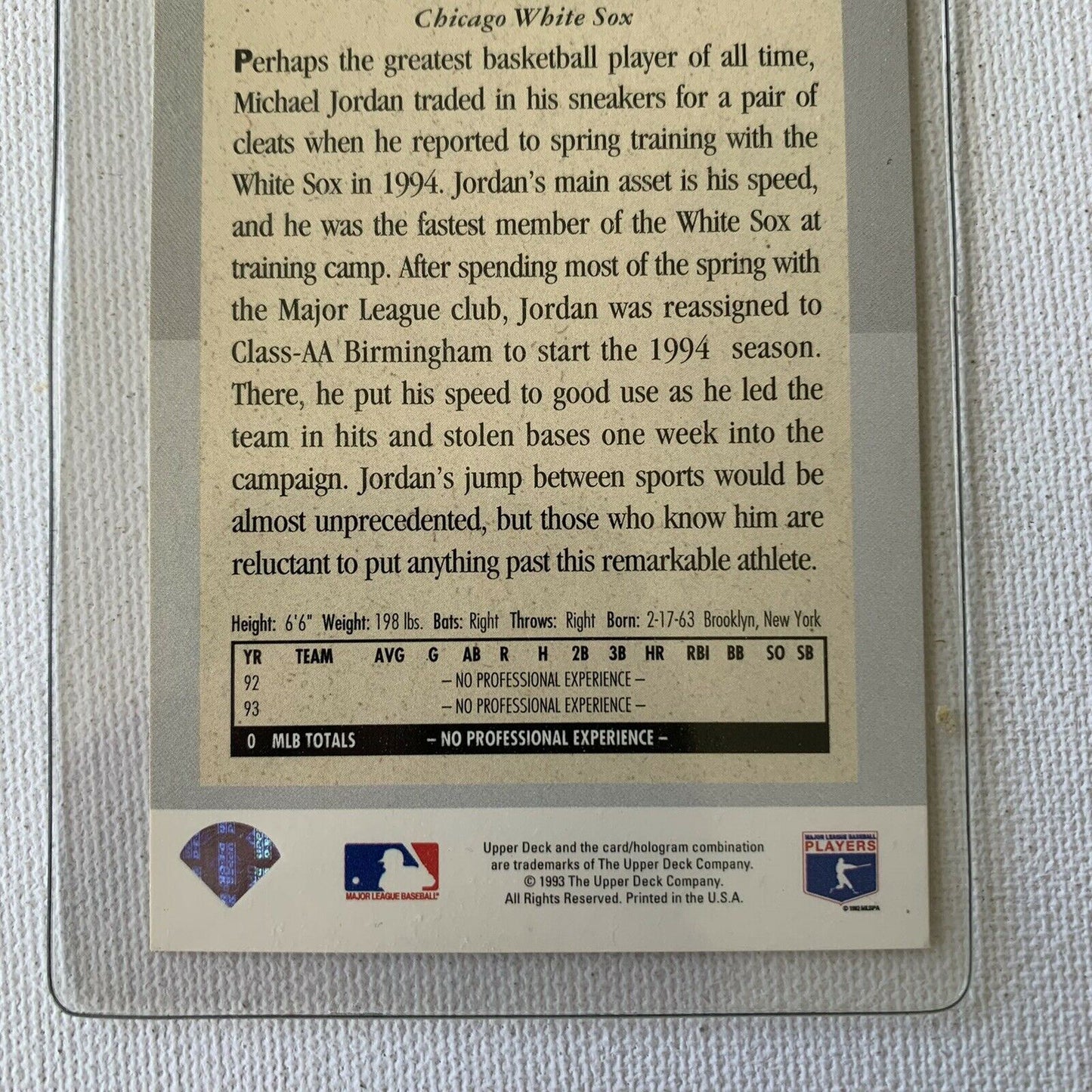 MLB MICHAEL JORDAN 1994 Upper Deck Collector's Choice ROOKIE Trading Card #661