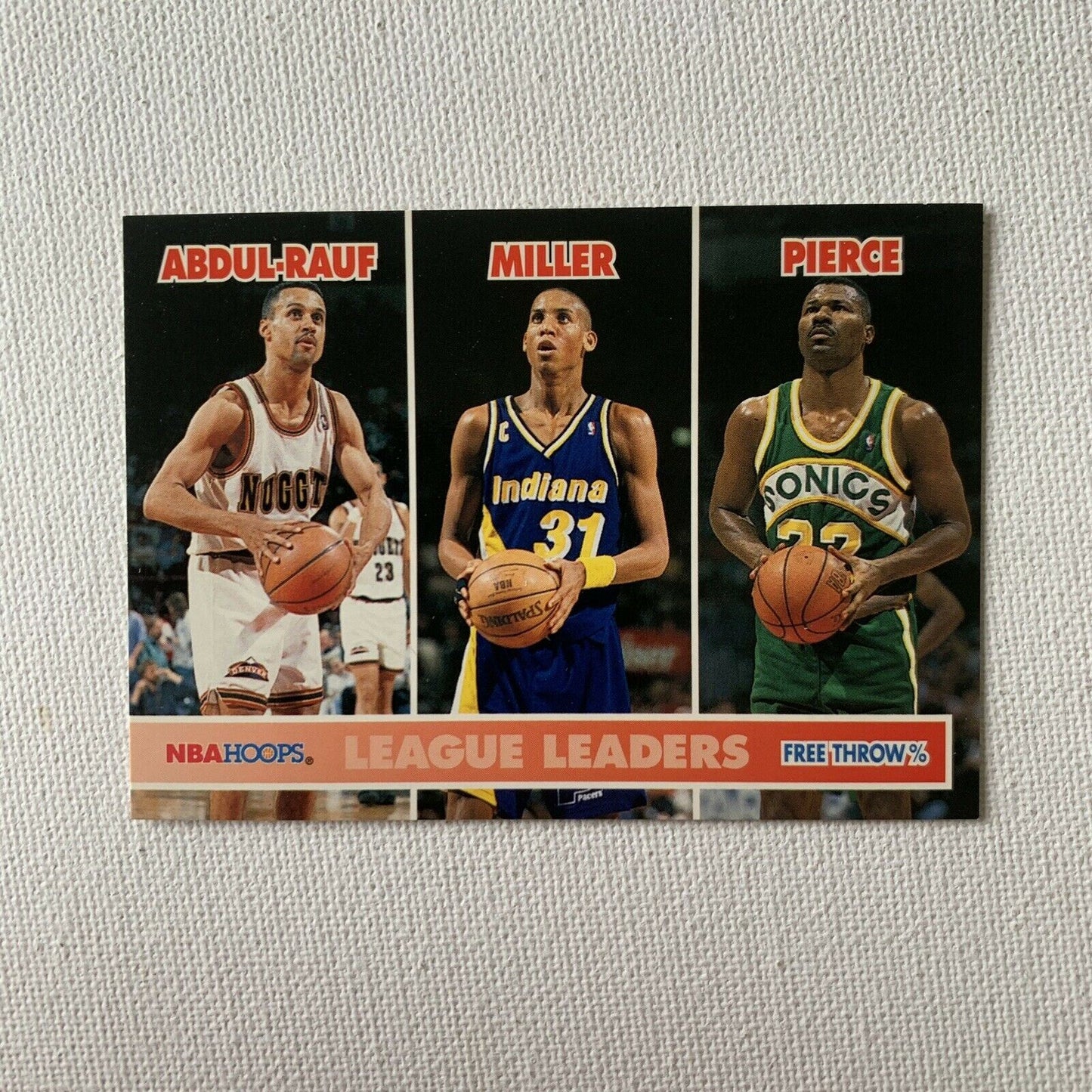 NBA Hoops League Leaders Card: Free Throw % - Abdul-Rauf, Miller, Pierce (1994)
