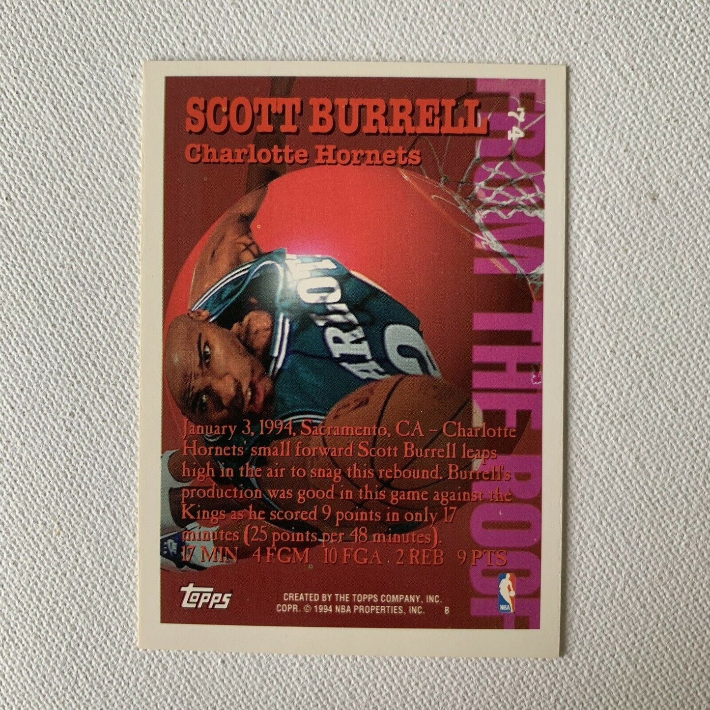 Scott Burrell 'From the Roof' TOPPS Player Card 1994 (#74) - Charlotte Hornets