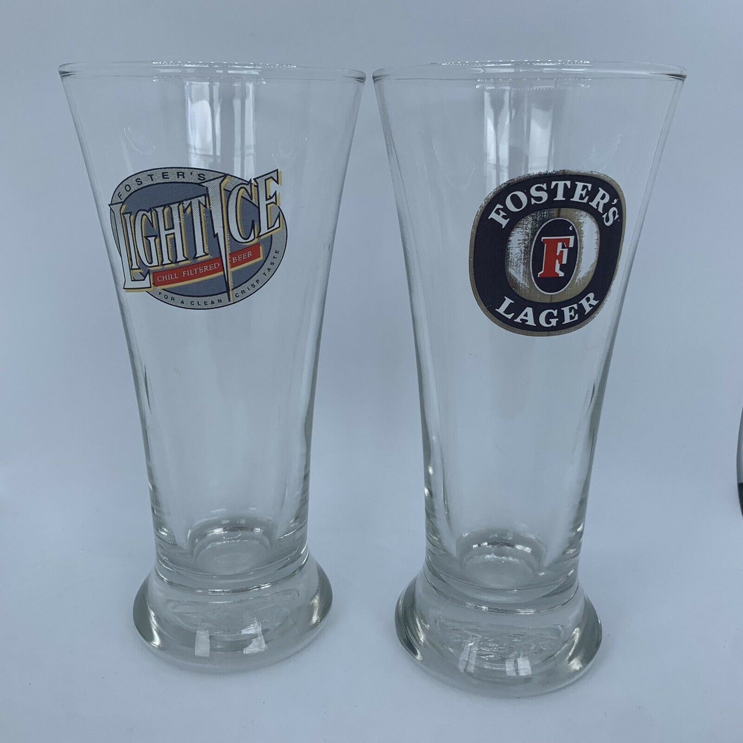Fosters Light Ice & Fosters Larger - 2 Beer Glasses - Great for Bar or Man Cave