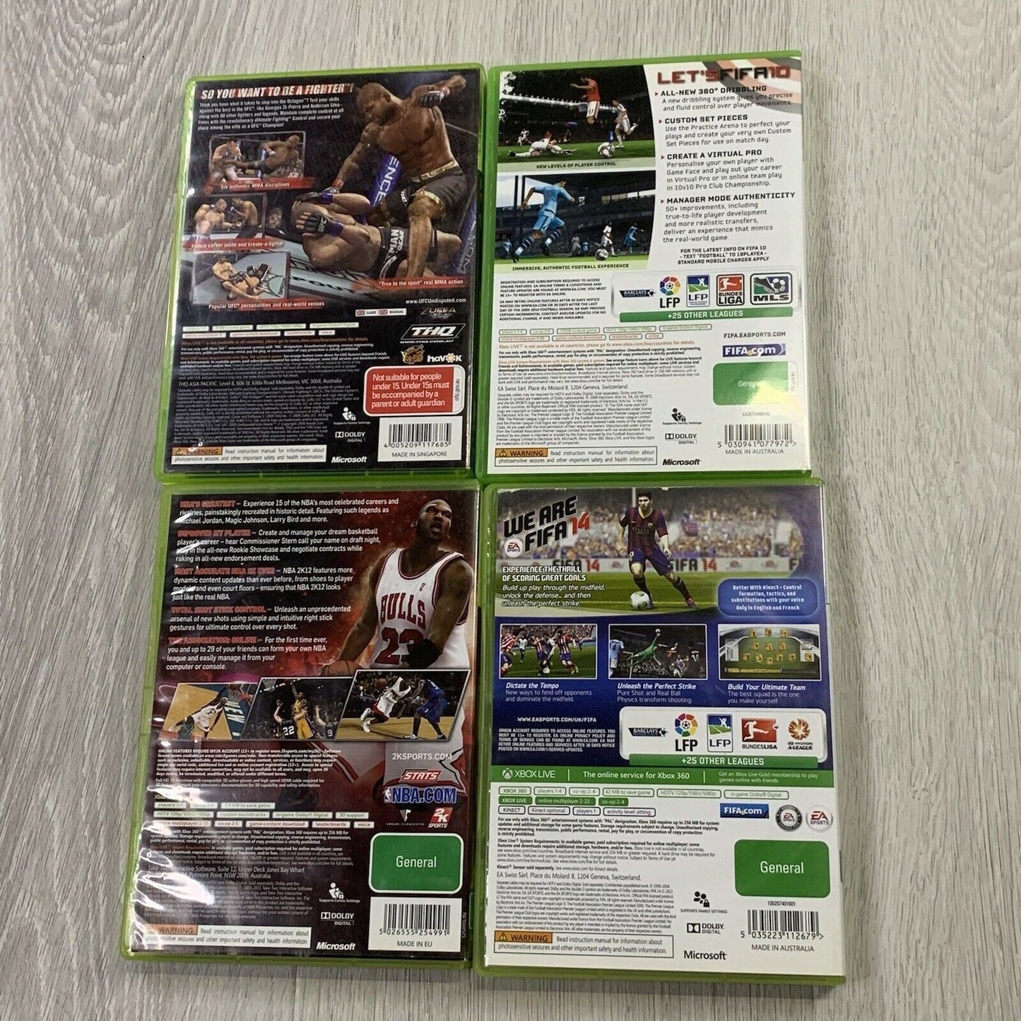 UFC Undisputed 2009, FIFA10, FIFA14, NBA 2K12 - Video Game Bundle Xbox 360