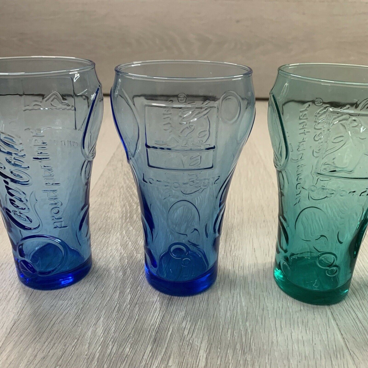 Coca-Cola London Olympics 2012 Promotional Drinking Glasses x 4 (Blue & Aqua)