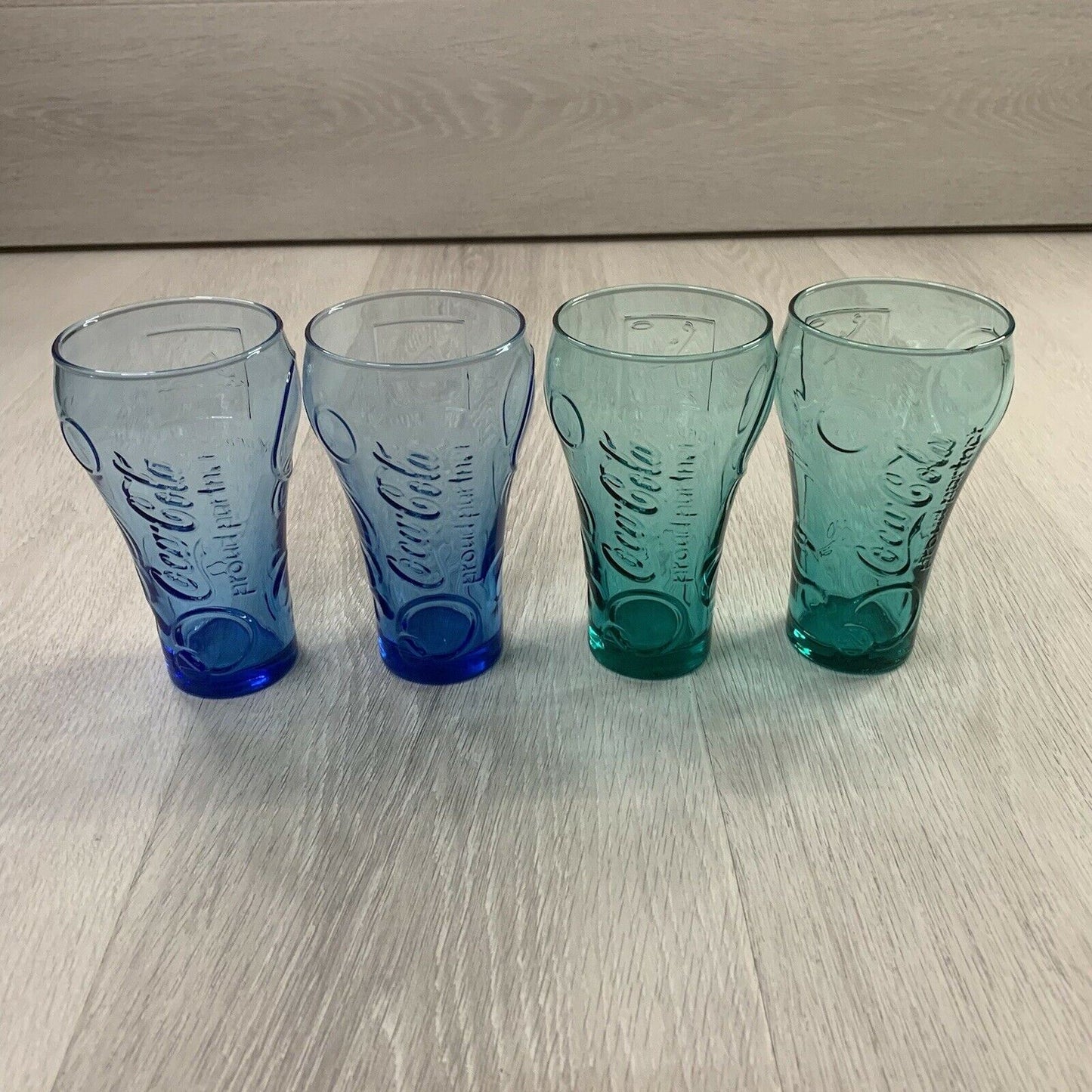 Coca-Cola London Olympics 2012 Promotional Drinking Glasses x 4 (Blue & Aqua)