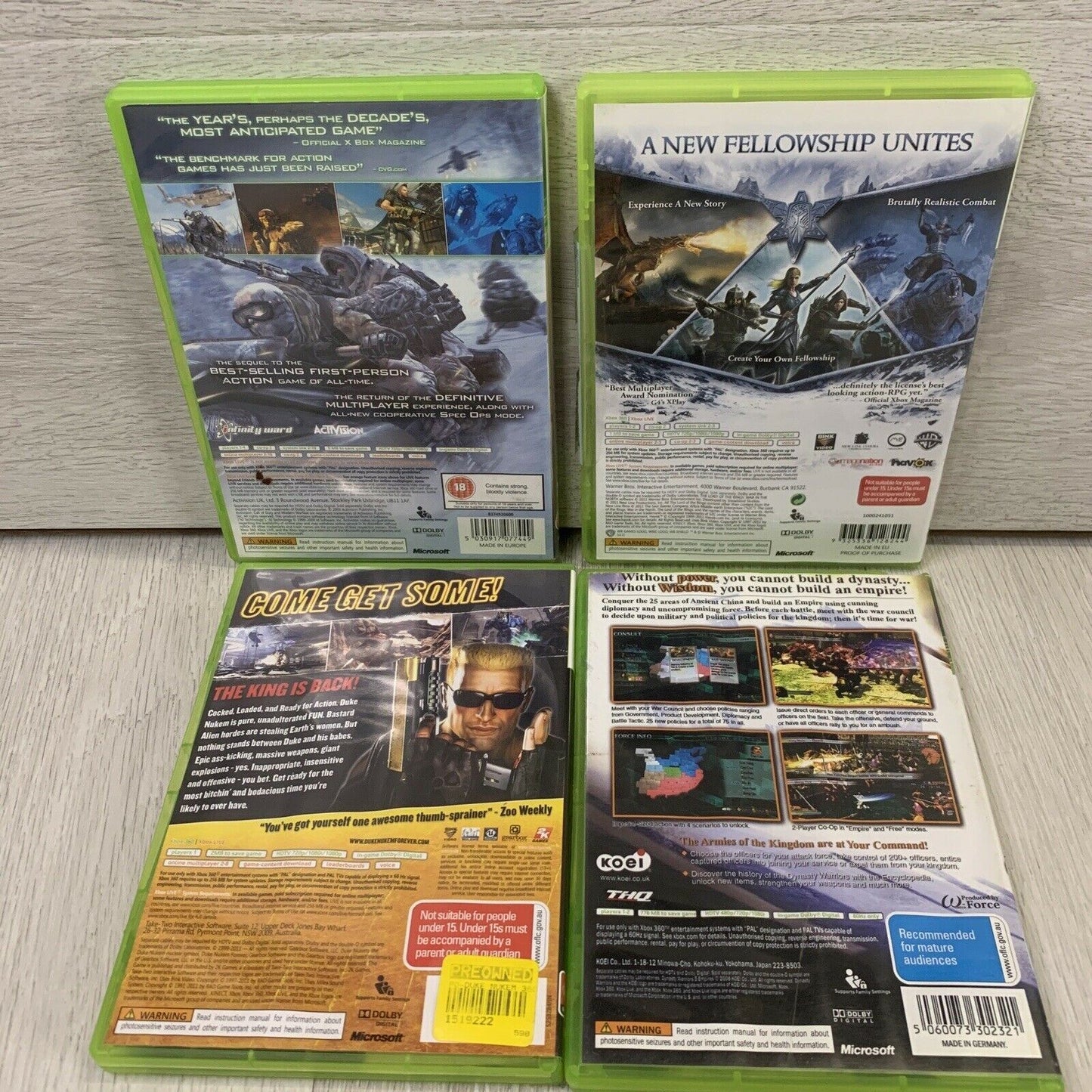 Call of Duty / Duke Nukem / Lord of the Rings / Dynasty W - Xbox 360 Game Bundle