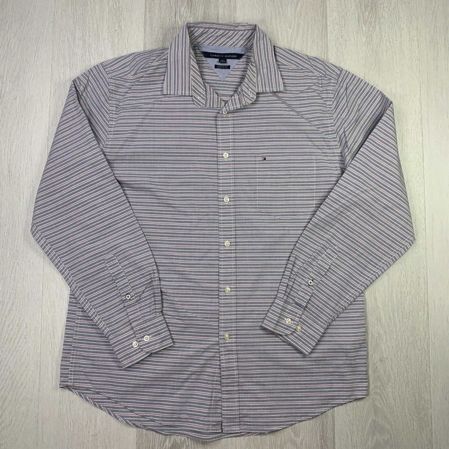 Tommy Hilfiger Mens Stripped Long Sleeve Button Up Shirt Size Large