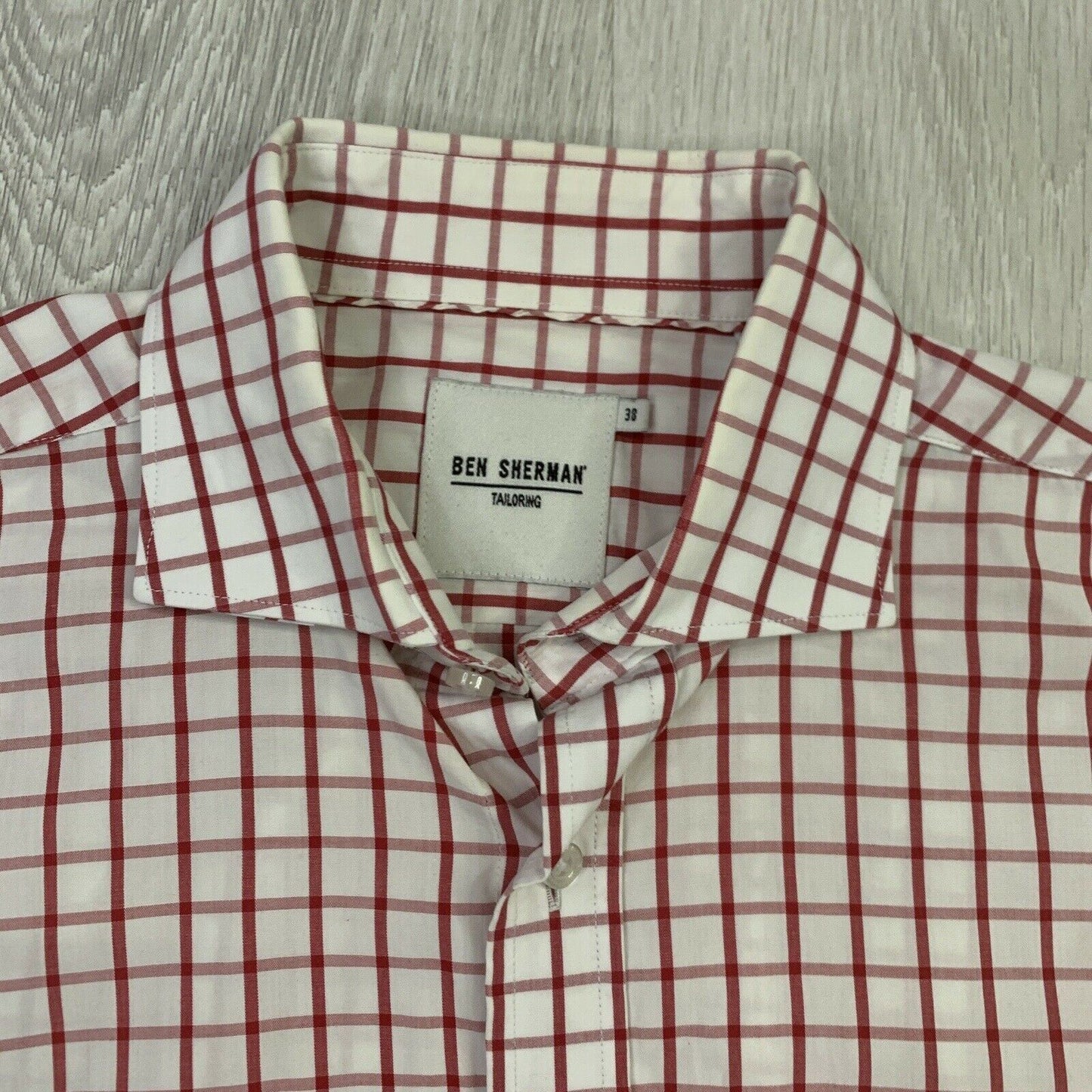 Ben Sherman Red & White Check Size 38 Mens Long Sleeve Button Up Shirt