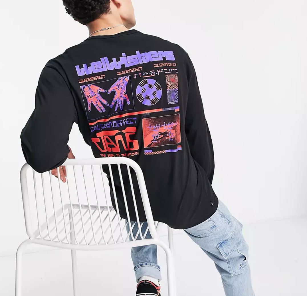 VANS Off the Wall Graphic Print Mens Long Sleeve Black T-Shirt Size Medium