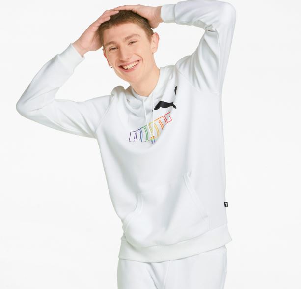PUMA Rainbow Logo Men's White Hoodie Size Large
