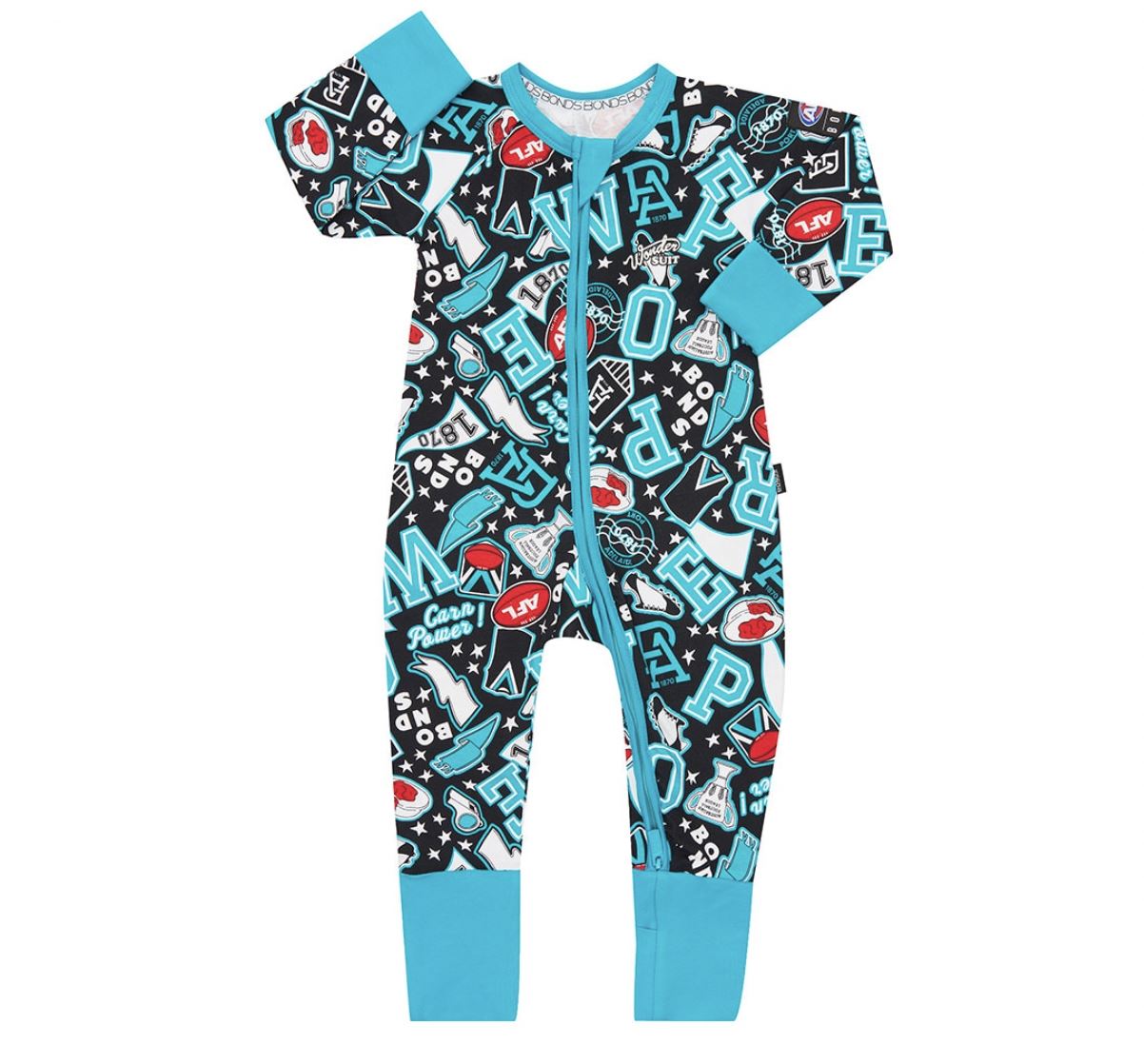 AFL x Bonds Port Adelaide Wondersuit Jumpsuit One-Piece Size 18-24months