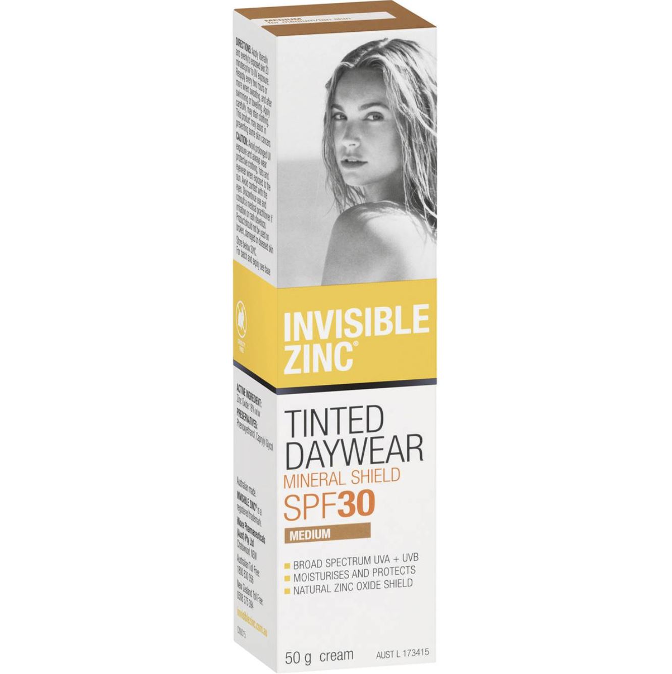 Invisible Zinc Oxide Sunscreen Tinted Facial Cream Medium SPF30+ 50g