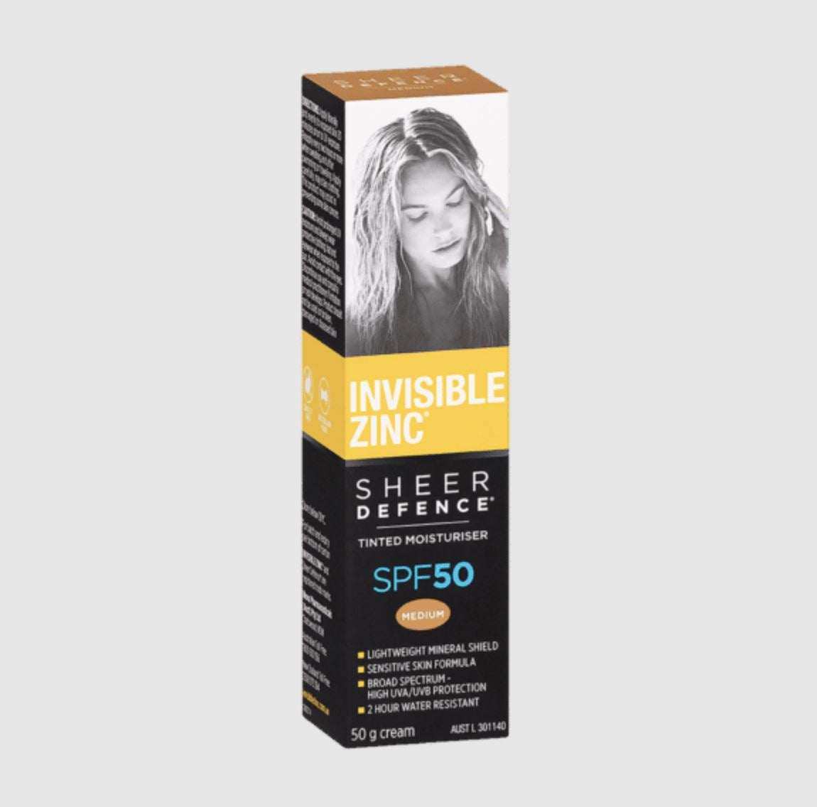 Invisible Zinc SPF 50+ Sheer Defence Tinted Moisturiser Medium 50g