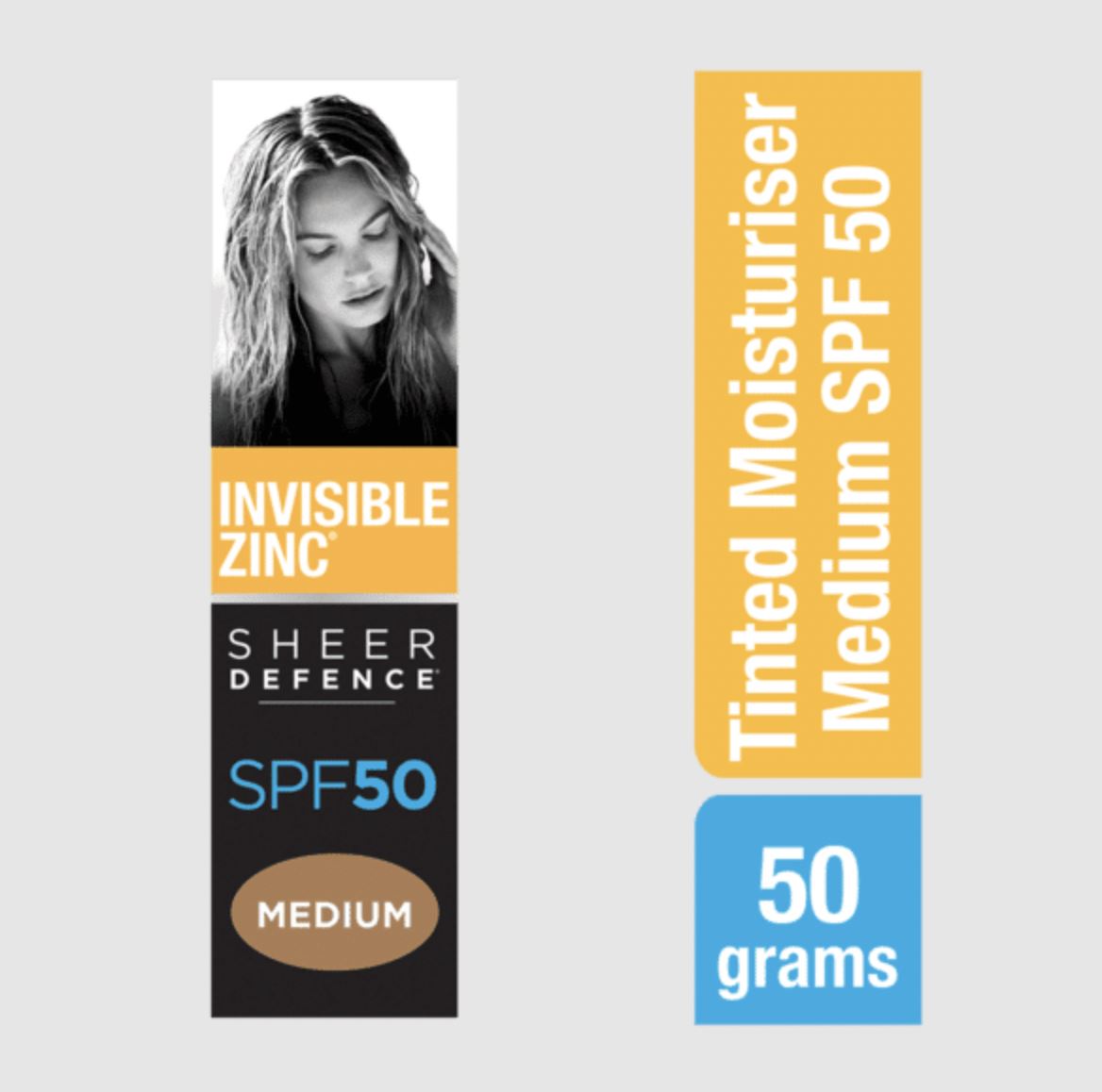 Invisible Zinc SPF 50+ Sheer Defence Tinted Moisturiser Medium 50g
