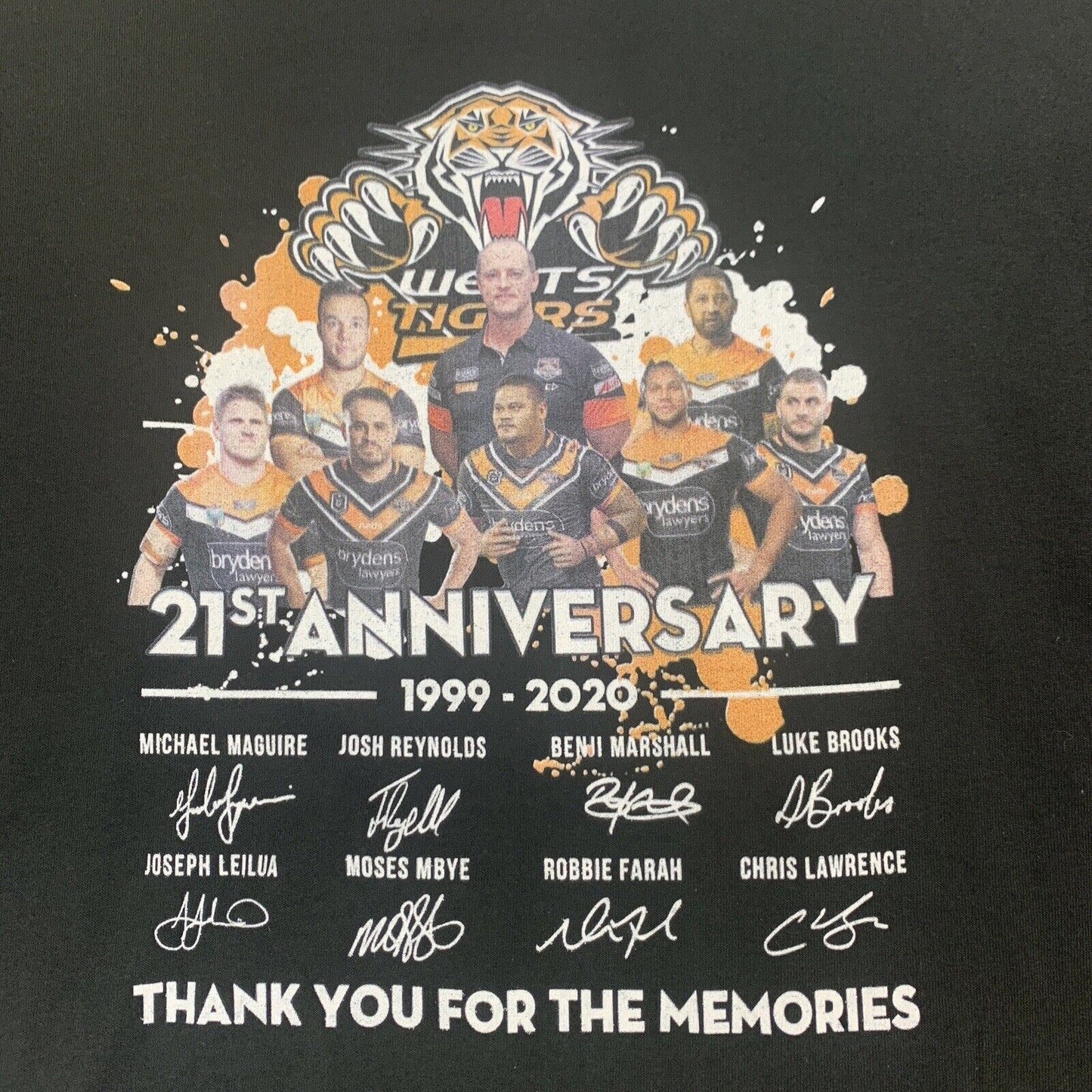 Wests Tigers 21st Anniversary Mens Black T-Shirt Size 2XL