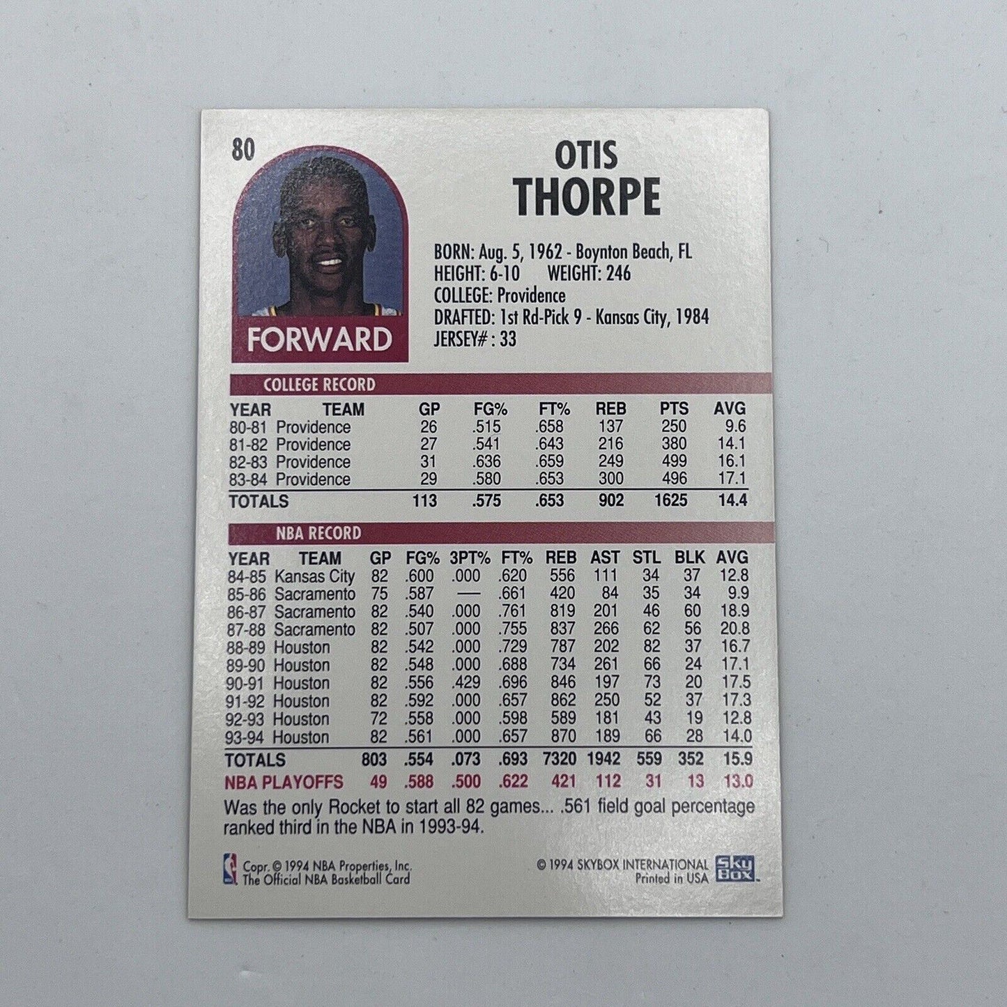 NBA Hoops Otis Thorpe Houston Rockets 1994