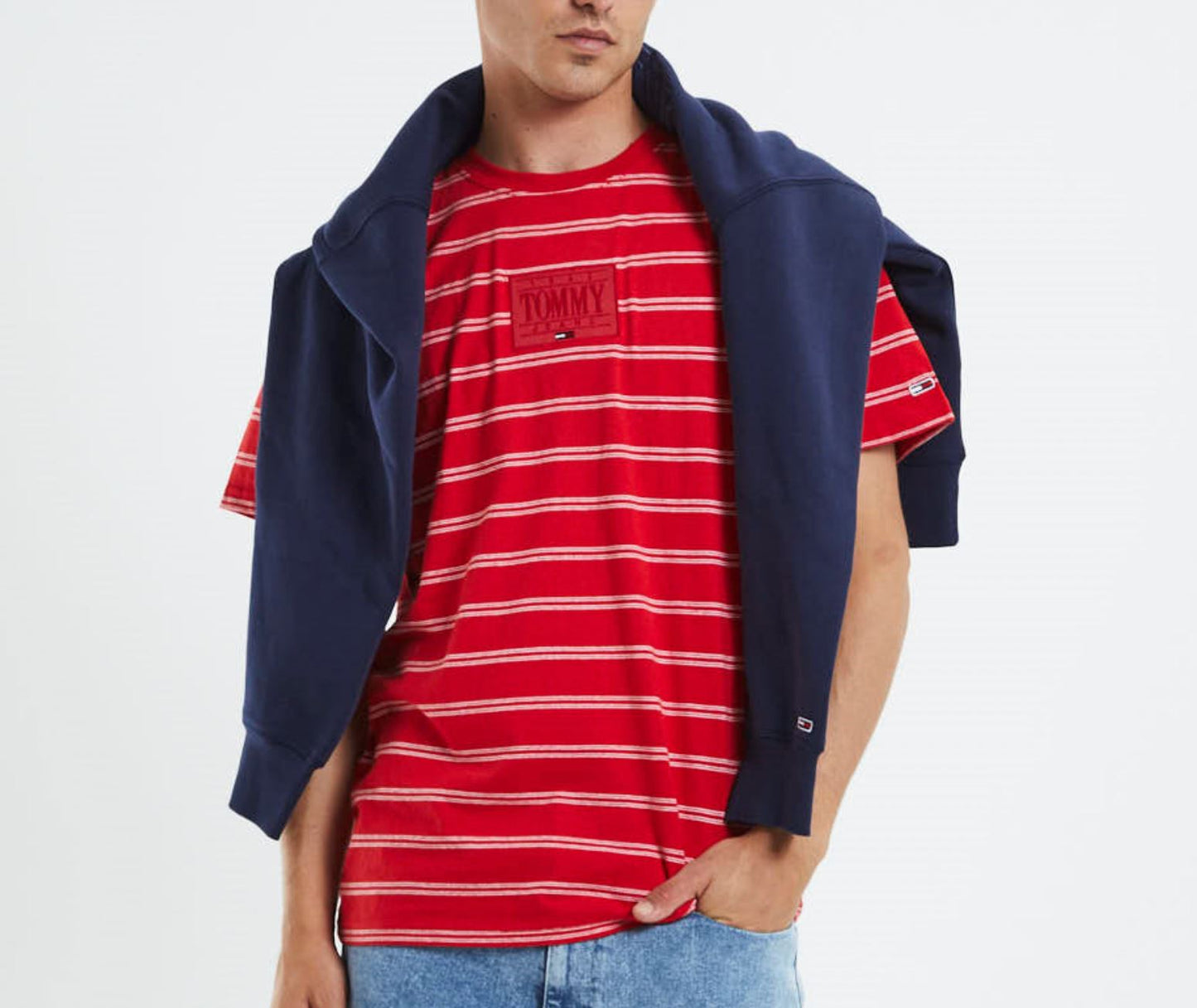 Tommy Hilfiger Striped Red Mens T-Shirt Size Large