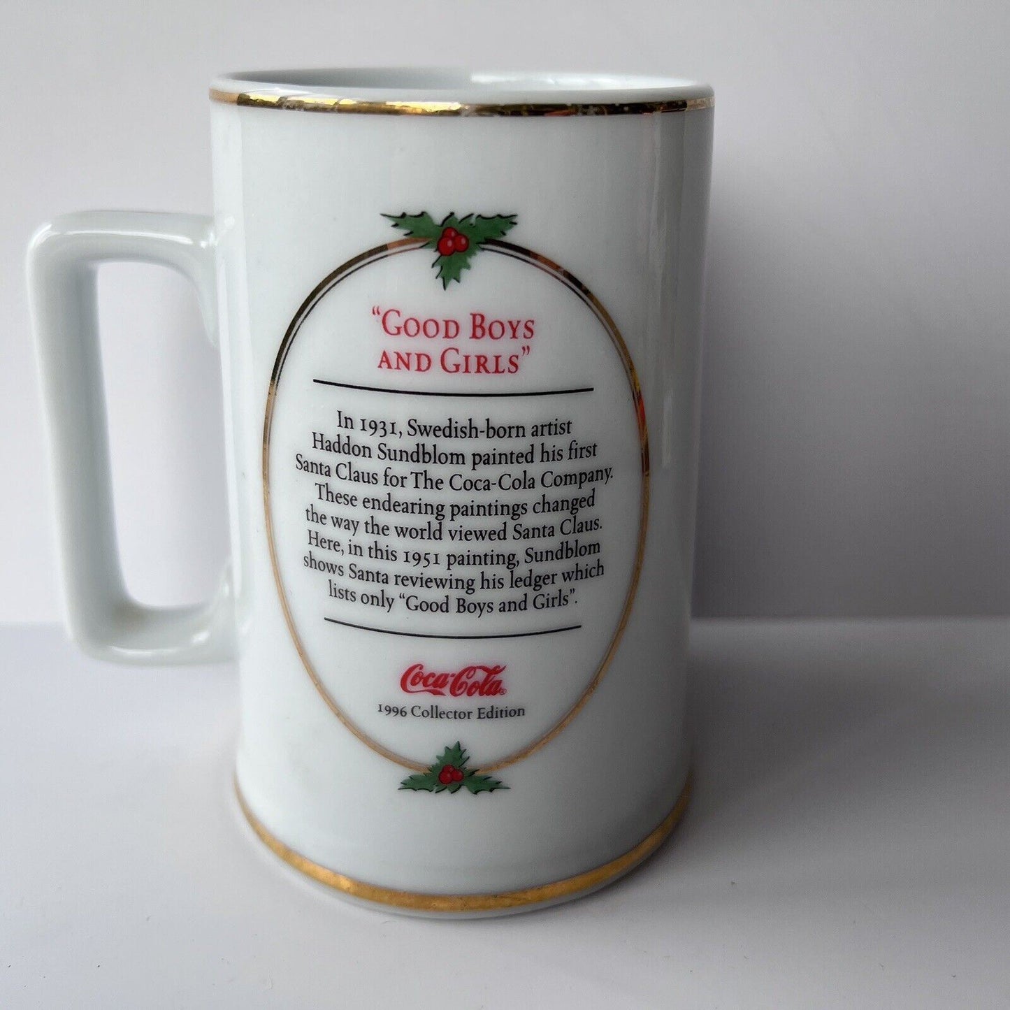 Coca-Cola white Christmas Mug 1996 “Good Boys & Girls”