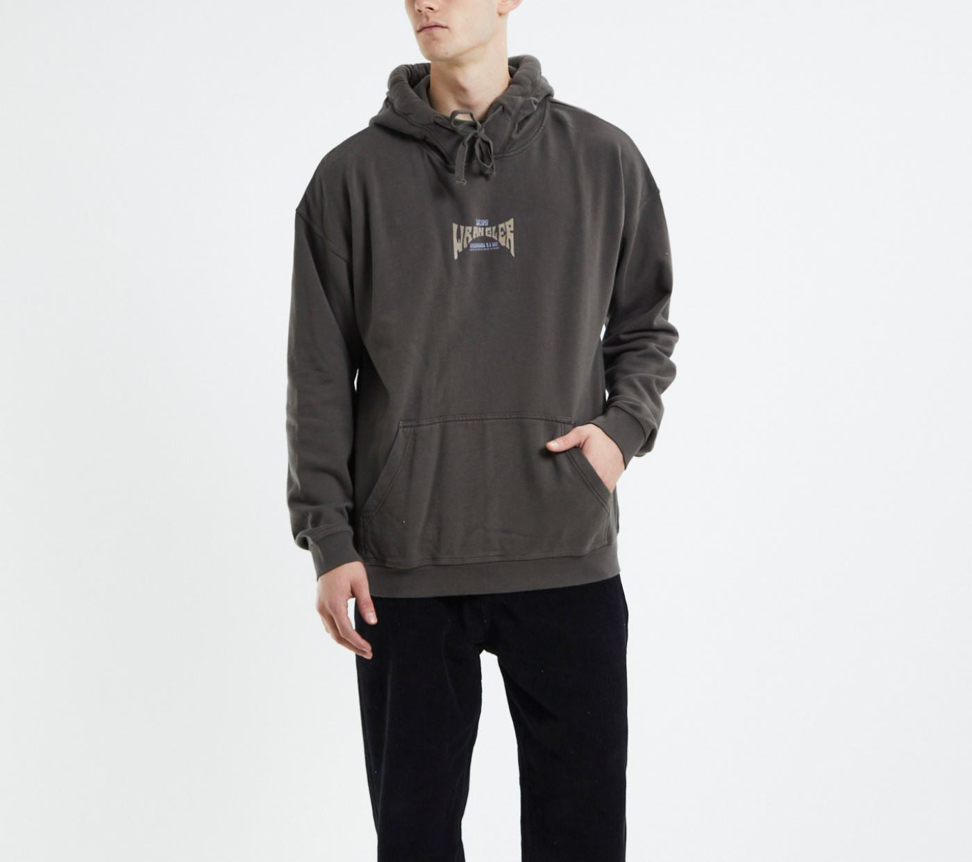 Wrangler Graphic Print Slouch Hoodie Slate Grey Size Large