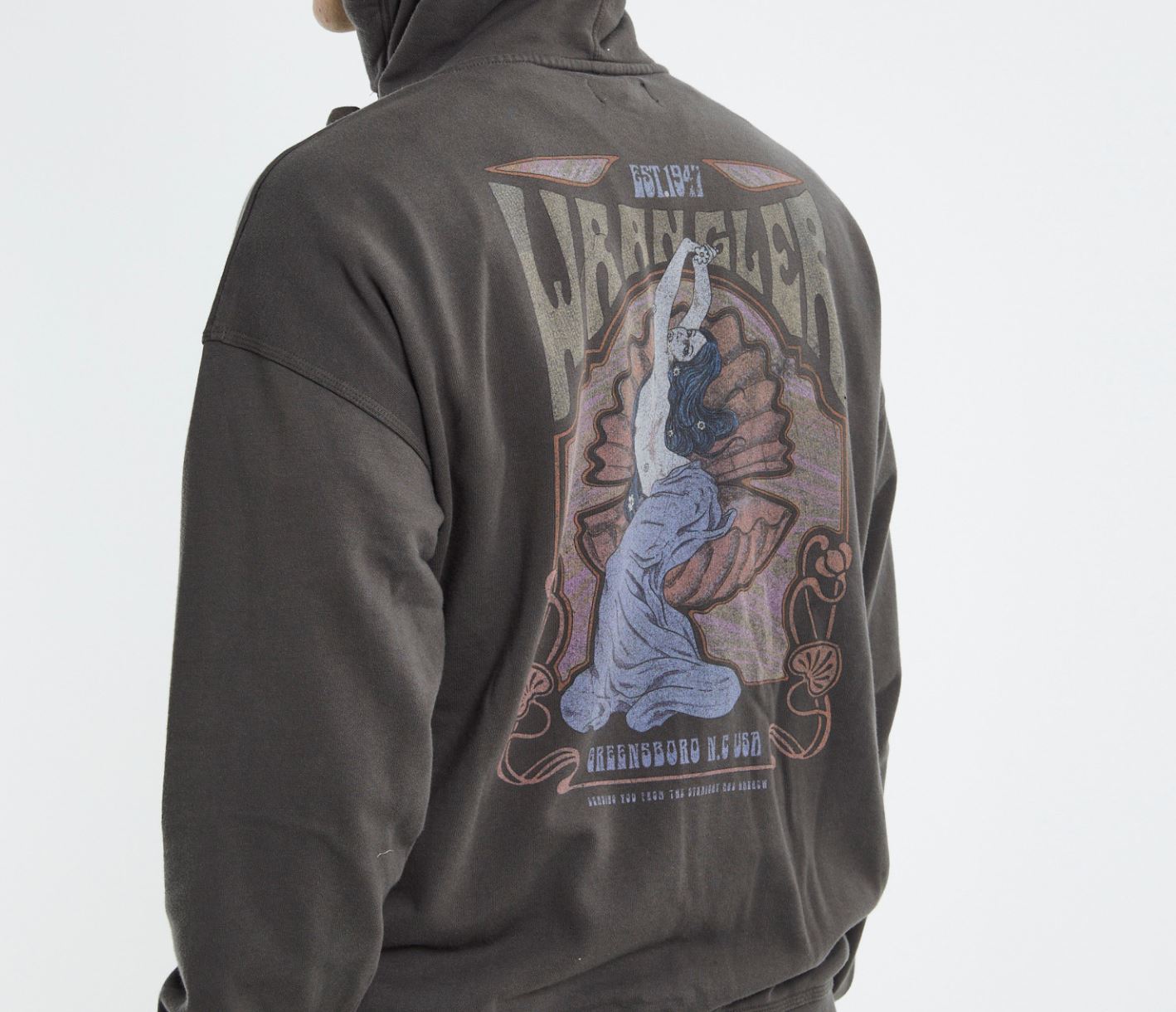 Wrangler Graphic Print Slouch Hoodie Slate Grey Size Large