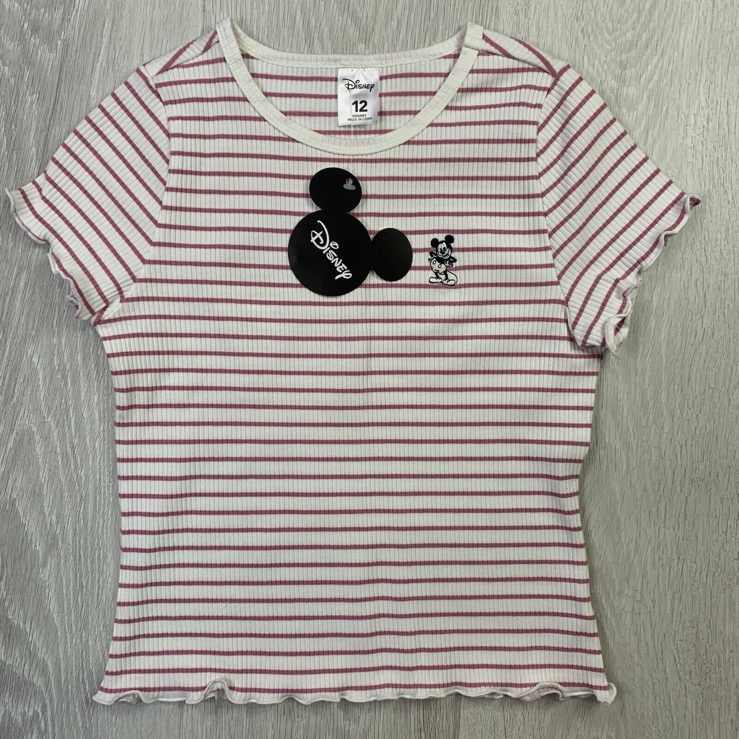 Disney Mickey Mouse Girls Striped & Ribbed T-Shirt Size 12 Tee Shirt