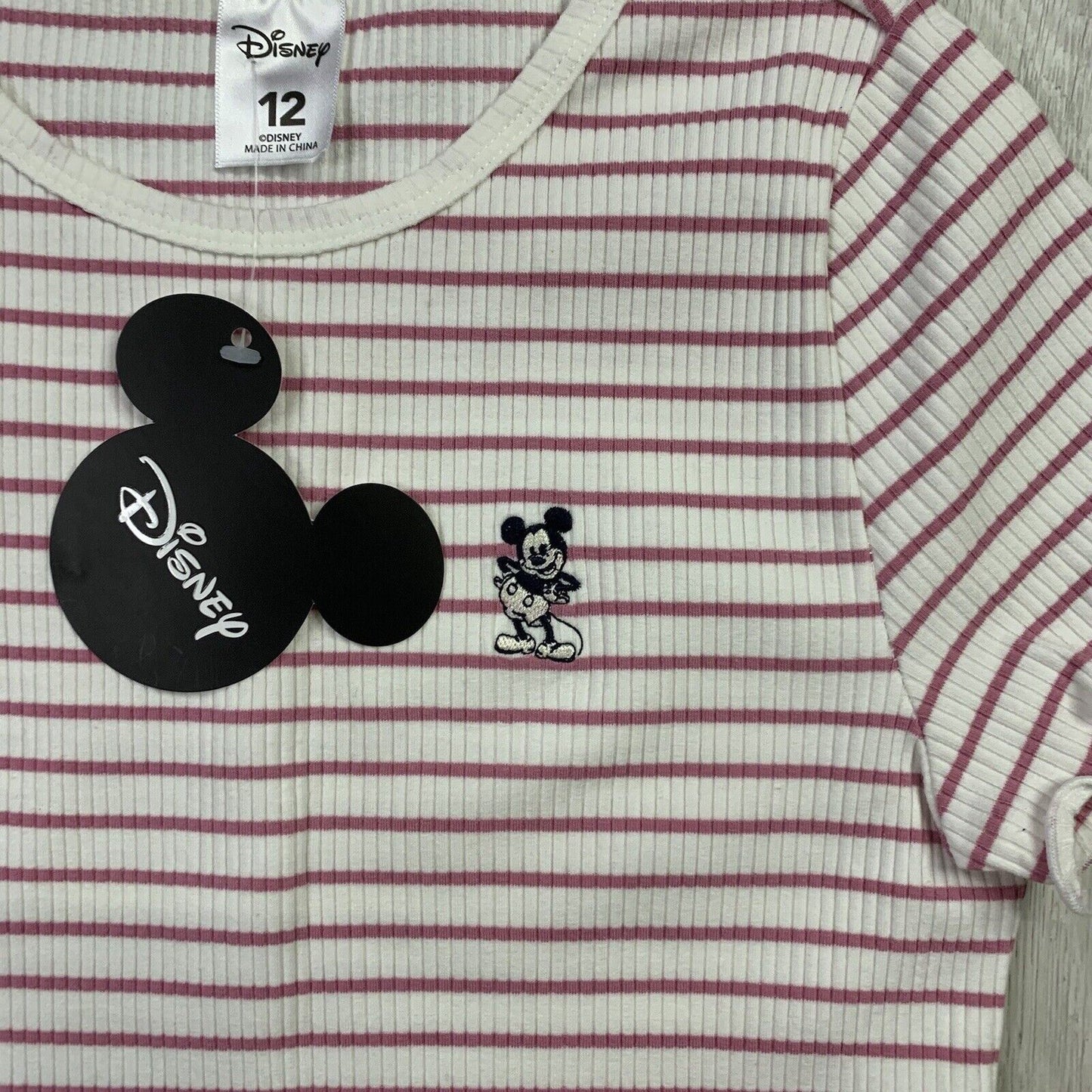 Disney Mickey Mouse Girls Striped & Ribbed T-Shirt Size 12 Tee Shirt