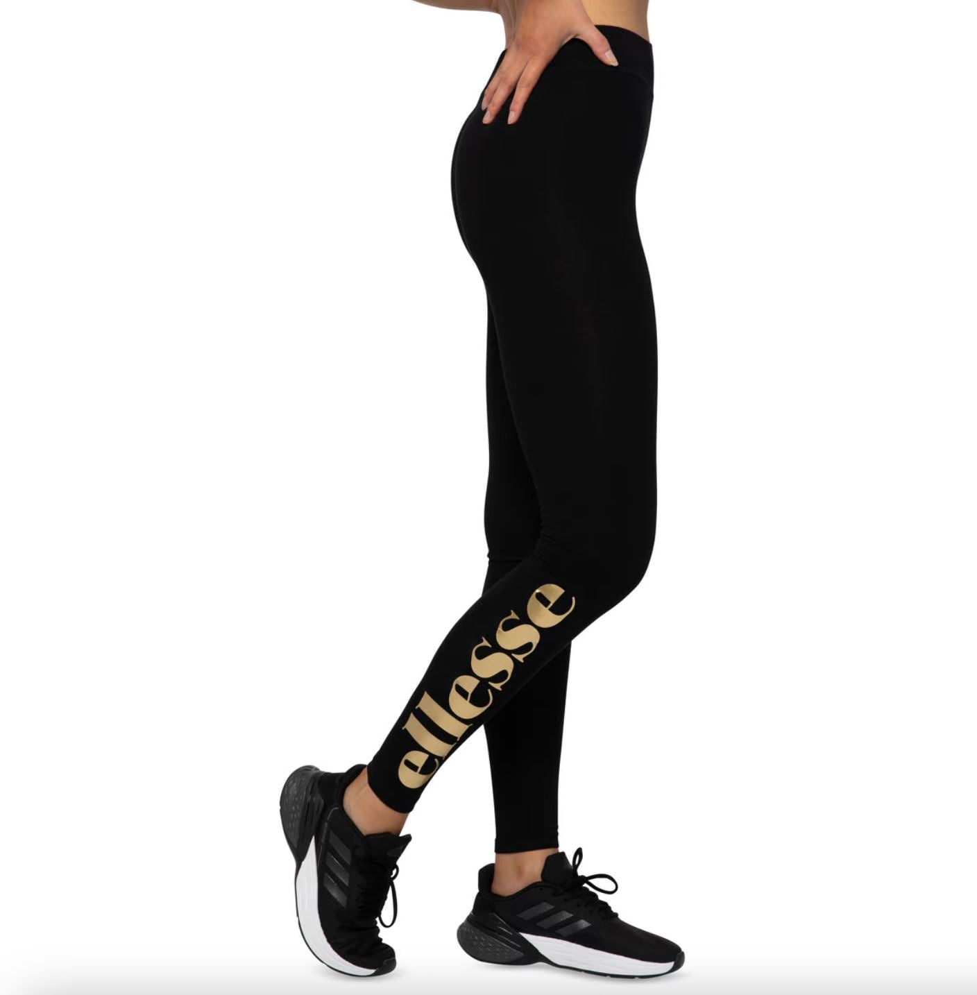 Ellesse Womens Black Leggings with Gold Print Size 6UK