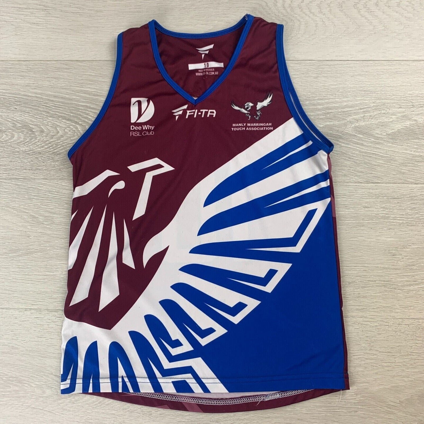 Fi-Ta Manly Waringah Sea Eagles Touch Association Singlet Kids Size 10 Years
