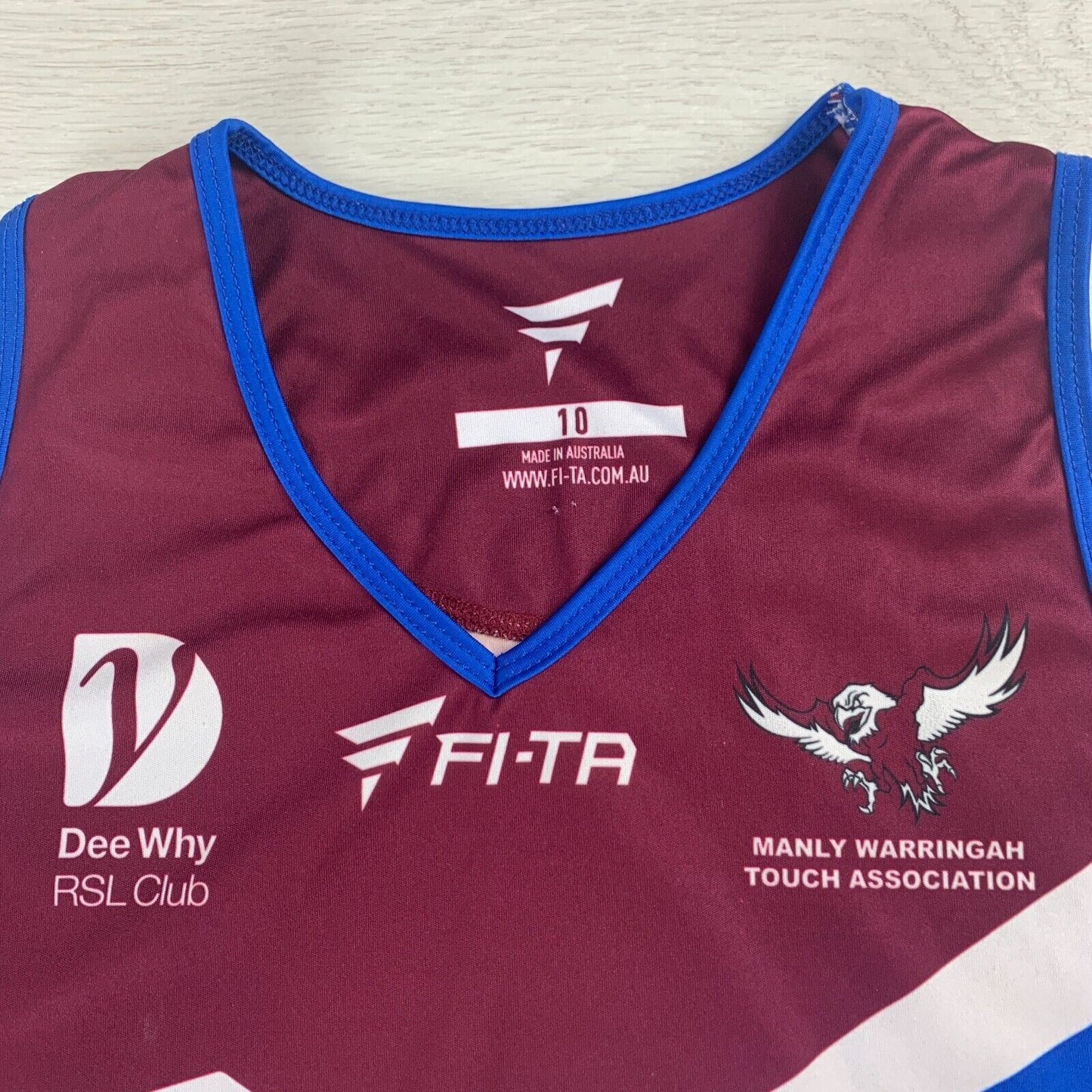 Fi-Ta Manly Waringah Sea Eagles Touch Association Singlet Kids Size 10 Years